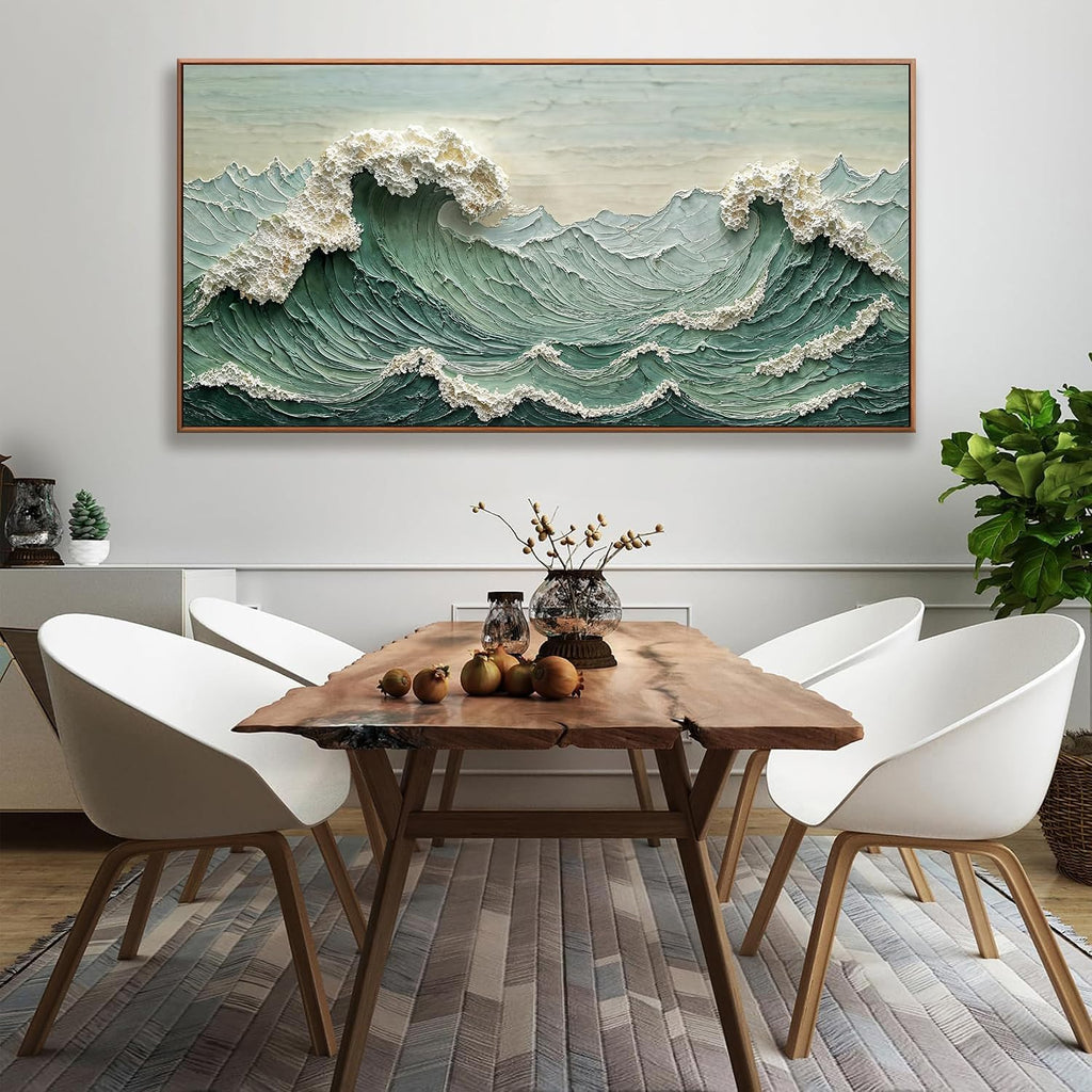 Large Canvas Wall Art Decor Pictures Sea Wave Abstract Wall Decor Print Modern Abstract Green Wall Art Painting Pictures For Living Room Home Kitchen Office Artwork 29 X 58 Inch With Framed
