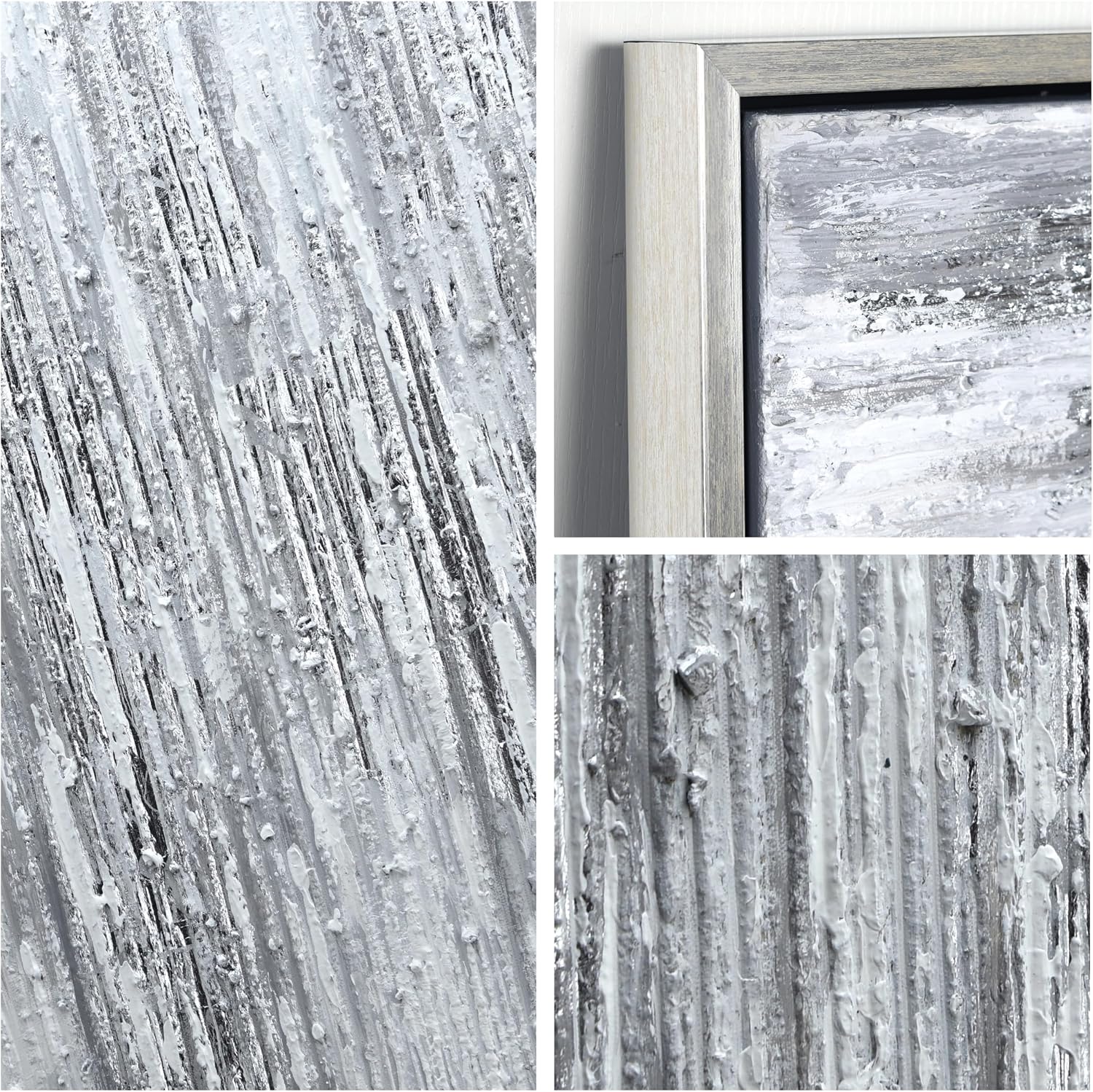 Empire Art Direct Abstract Wall Art Textured Hand Painted Canvas by Martin Edwards, Champagne Frame, 24' x 48', Silver Frequency