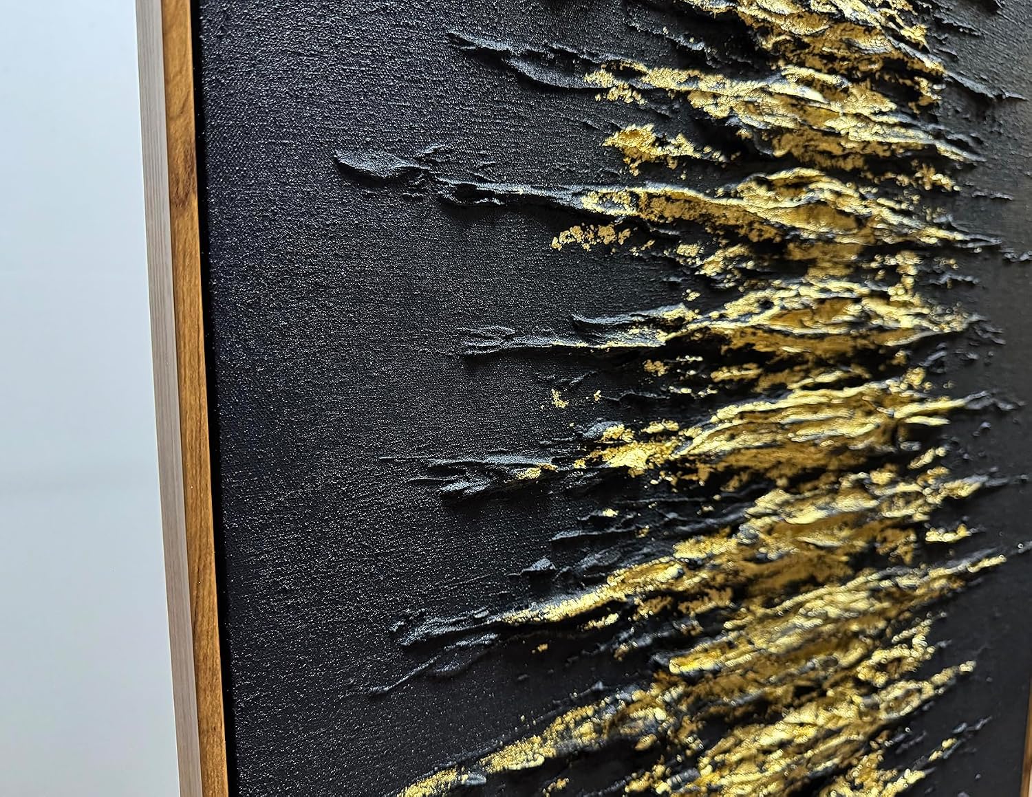 Boiee Art,24x36Inch Handmade Golden Textured Acrylic Canvas Wall Art Modern Black Decorative Paintings Abstract Framed Artwork