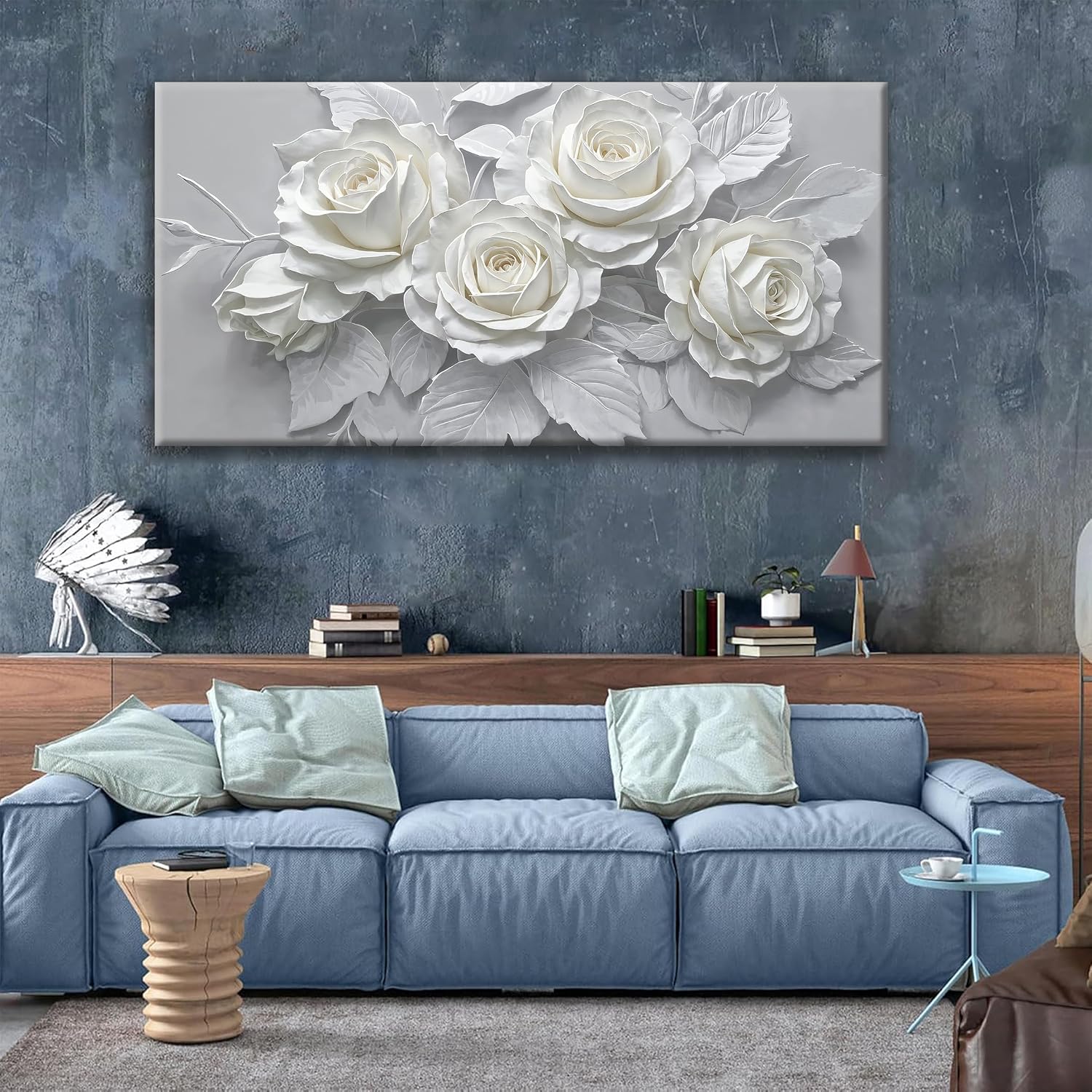 Suconvng Large Wall Art For Living Room Floral Canvas Art Wall Decorations White Flower Aesthetic Wall Decor Painting Picture For Bedroom Kitchen Office Home Wall Decor Artwork 29 X 58 Inch