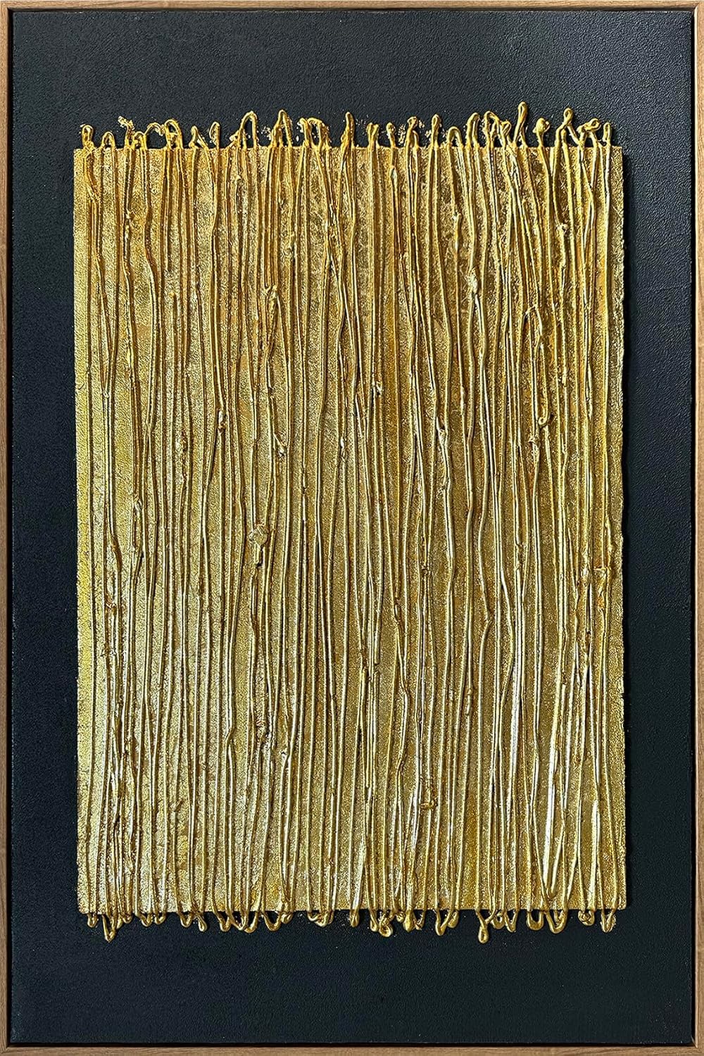 Boiee Art,24x36Inch Handmade Minimalist Framed Wall Art Geometric Line Canvas Artwork Gold Black Oil Paintings