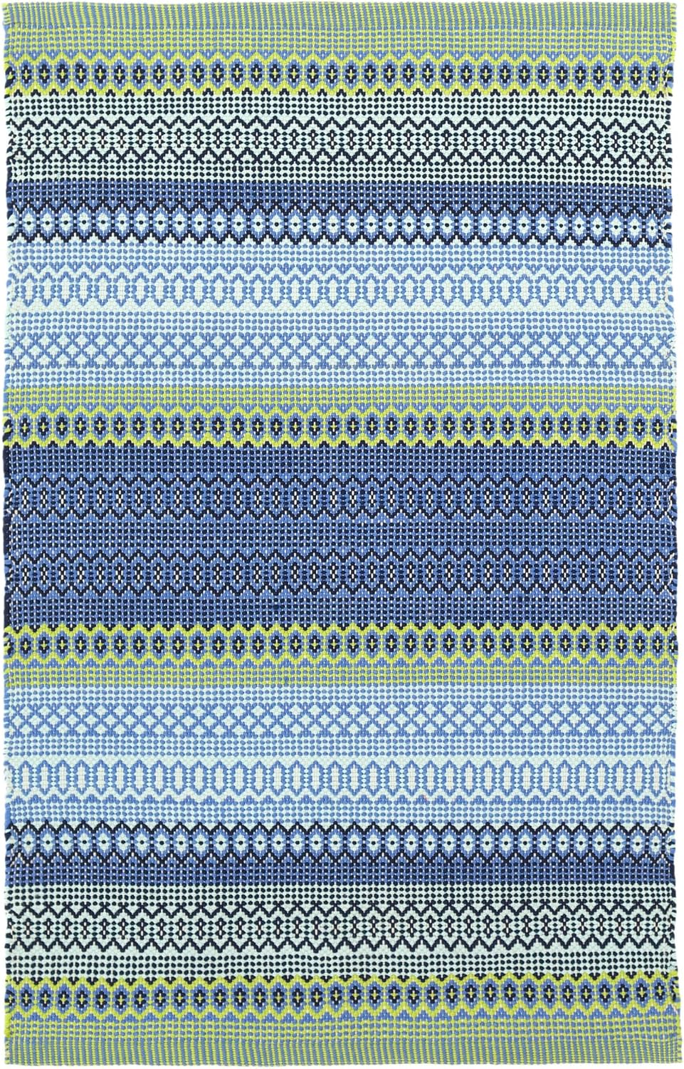 Dash & Albert Fiesta Stripe French Blue/Green Handwoven Indoor/Outdoor Rug, 2.5 X 12 Feet, Multicolored Stripe Pattern