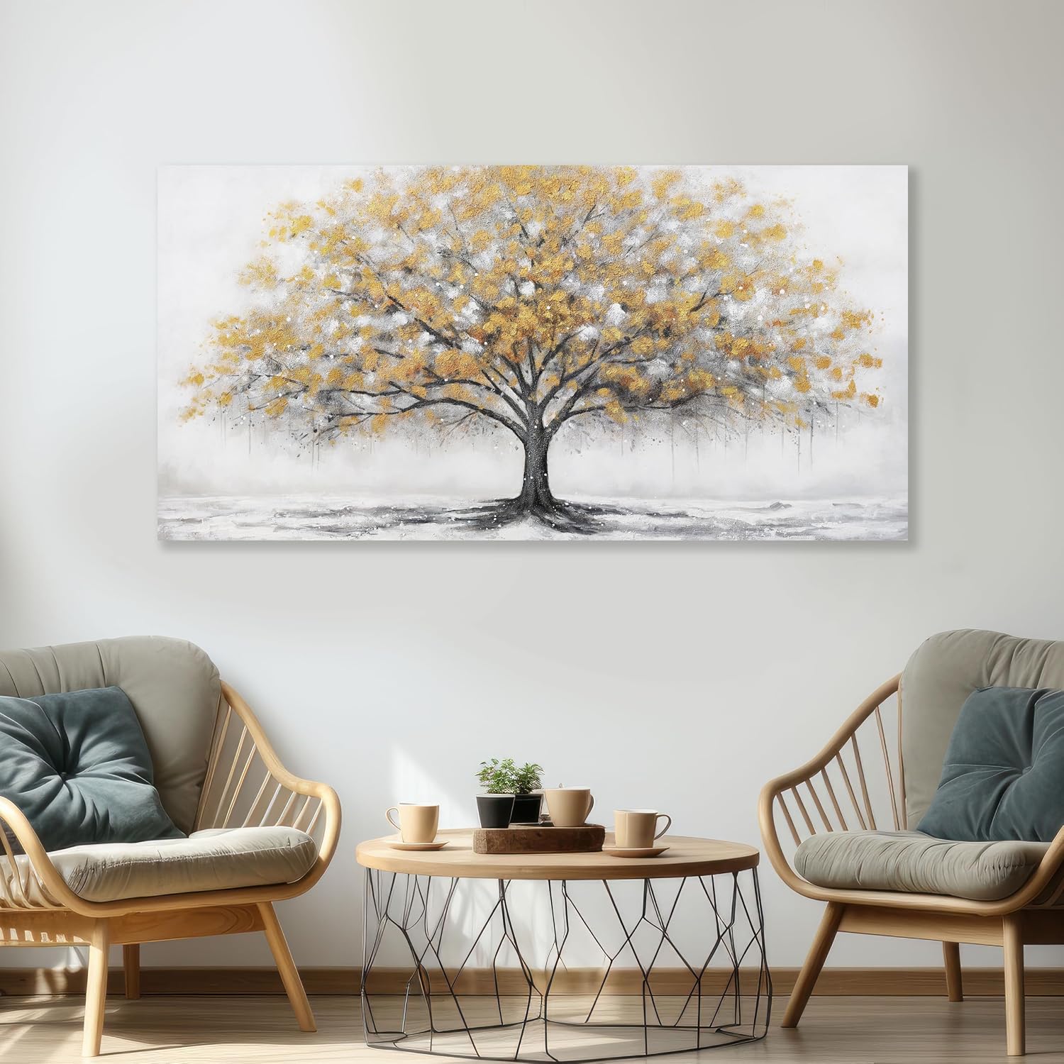Glvzygy Wall Art Abstract Gold Tree of Life Canvas Modern Art Oil Painting Texture Tree Painting Living Room Bedroom Dining Room Home Office Decor Wall Decor 29' x 58'