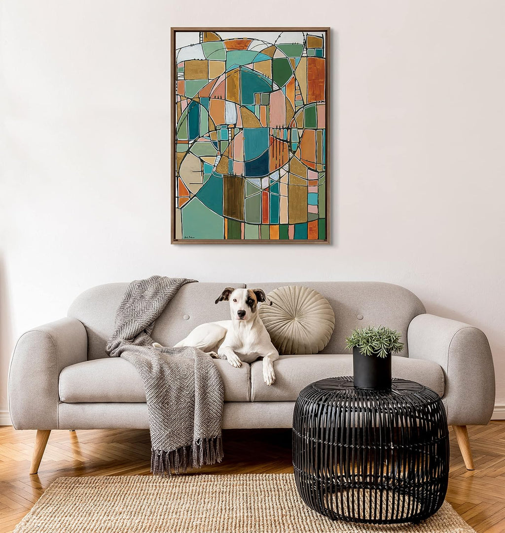 Kate and Laurel Sylvie Stardust Chords Framed Canvas Wall Art by Leah Nadeau; 28x38 Gold; Decorative Abstract Mosaic Inspired Art Print