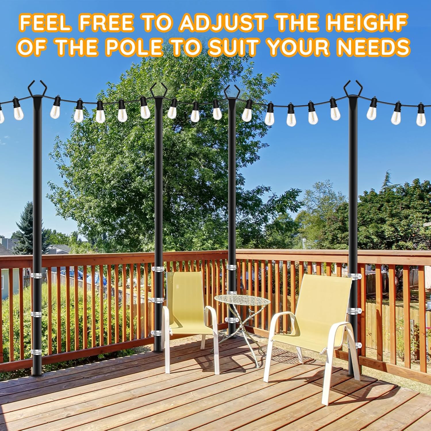 AHRLHR 10 Pack String Light Poles,Poles for Outdoor String lights10 Ft Metal Poles with Fork for Outdoor String Lights,Outdoor Light Poles with Fork,Patio,Deck,Backyard