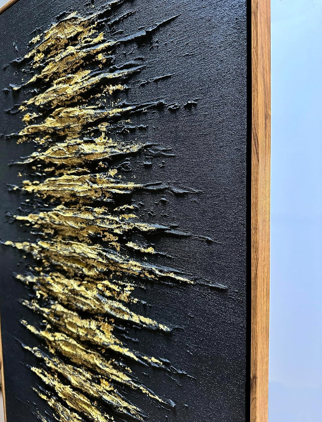 Boiee Art,24x36Inch Handmade Golden Textured Acrylic Canvas Wall Art Modern Black Decorative Paintings Abstract Framed Artwork