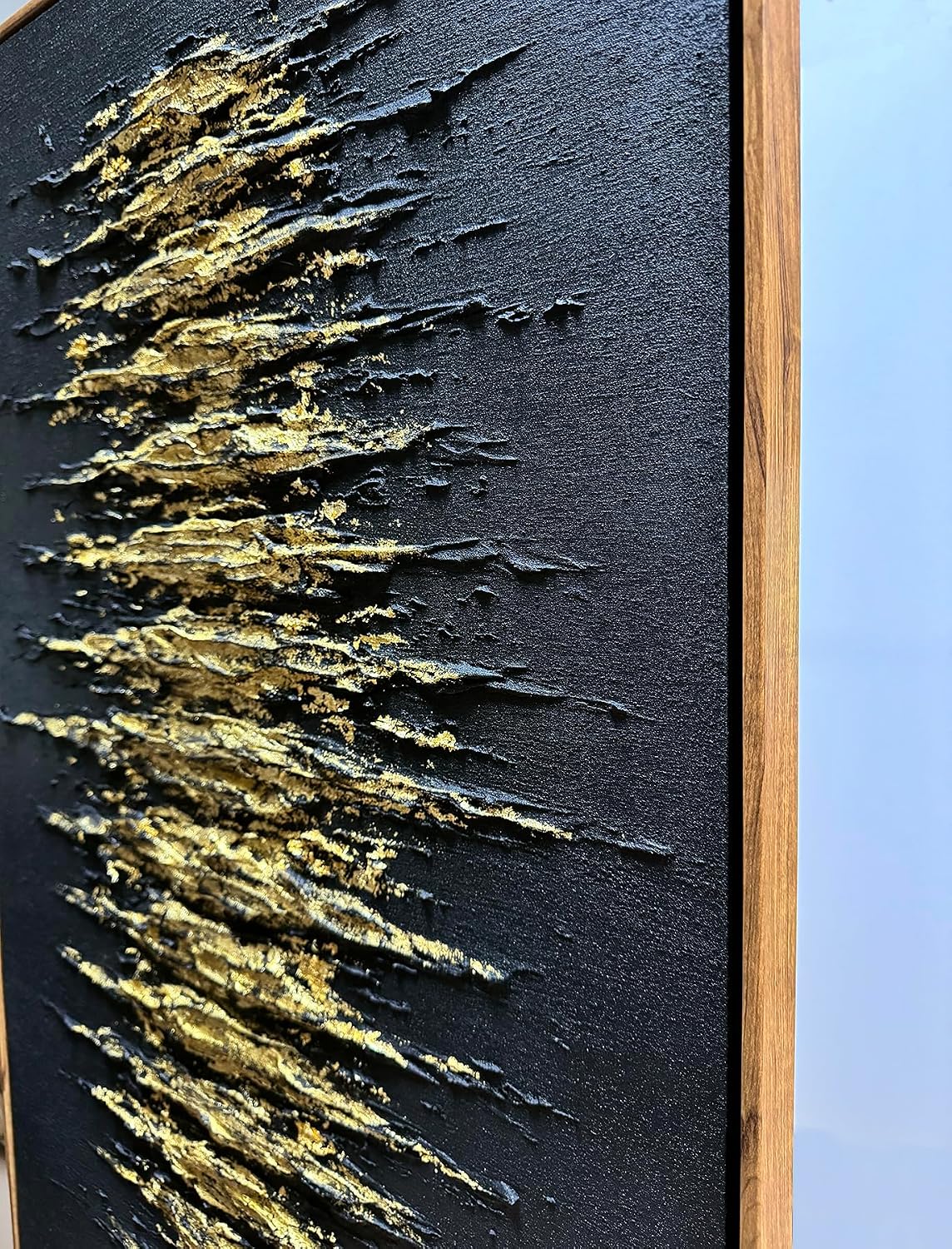 Boiee Art,24x36Inch Handmade Golden Textured Acrylic Canvas Wall Art Modern Black Decorative Paintings Abstract Framed Artwork