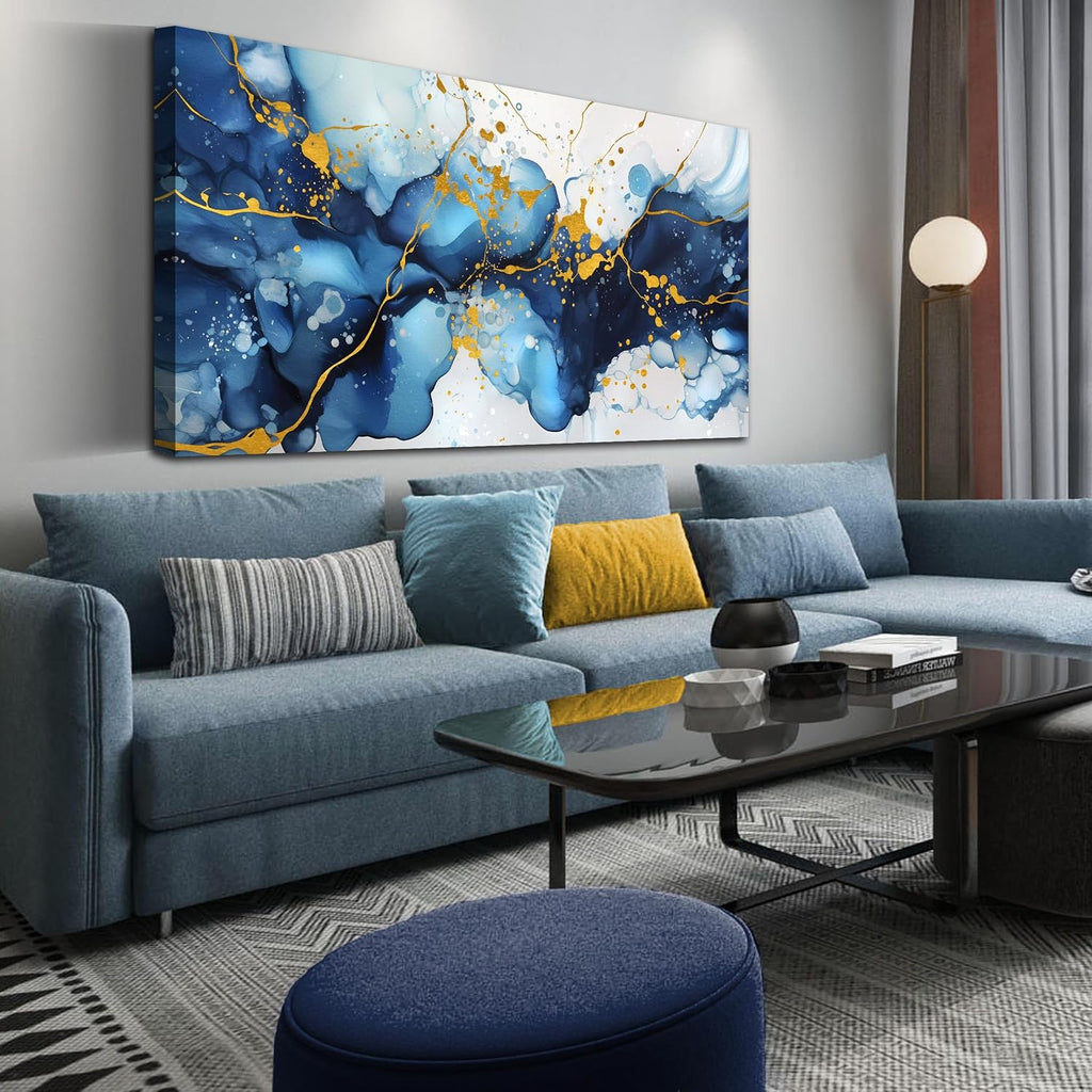 Abstract Canvas Wall Art for Office - Blue Pictures Wall Decor - Large Wall Painting for Living Room Ready to Hang Size 29' x 59'