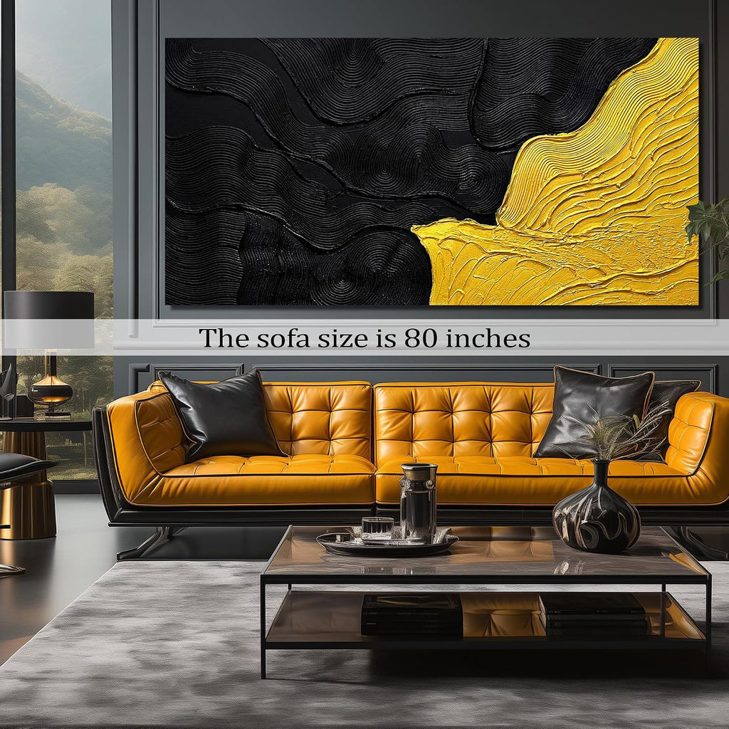 Modern Wall Decor for Office Black and Gold Hand Painted Wall Art for Living Room Huge Canvas Wall Art for Hotel Size 40 x 80 Inch