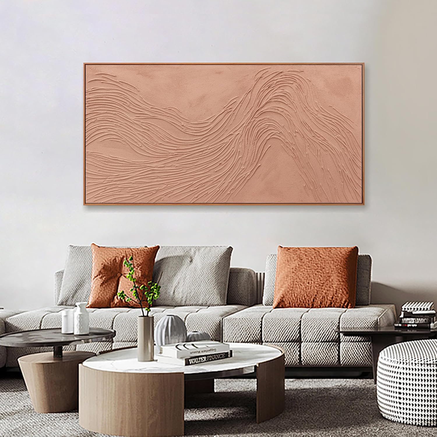 Canvas wall Art Wall Decor Bedroom Pictures Wall Decoration Artwork Abstract Wall Art Hand Painted Reddish Brown Variational Texture Minimalist Modern Art large Modern Painting Pictures for Living Room Home Kitchen Office 24'*48' With Framed