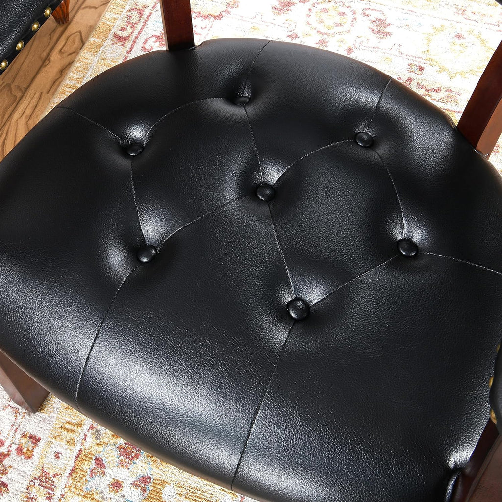 Set of 6 Solid Wood Dining Chairs with Upholstered,Office Desk Chair with Arms. Faux Leather Boss Captain's Chairs,Classic Accent Chairs for Living Room Cherry Walnut Legs & Black NX173D