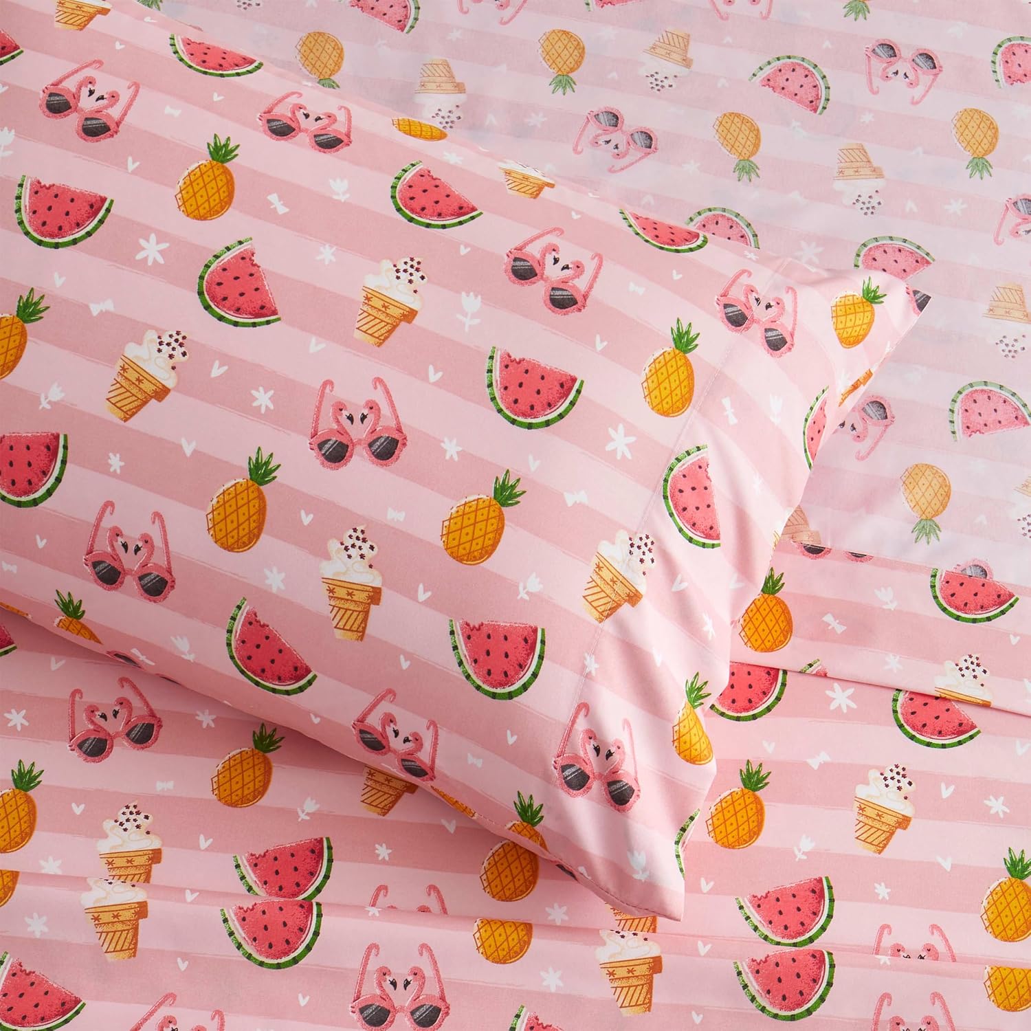 1500 Supreme Kids Bed Sheet Collection - Twin XL Sheets Bed Sheets Kids Bedding Sets for Girls Boys Toddlers with Extra Long Fitted, Flat, and Pillowcase, Twin XL, Summer Fun Pink (Pack of 12)