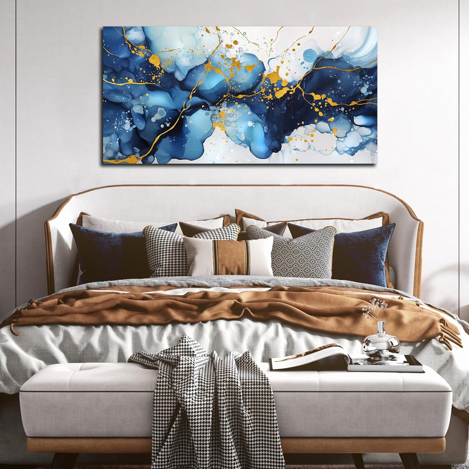 Abstract Canvas Wall Art for Office - Blue Pictures Wall Decor - Large Wall Painting for Living Room Ready to Hang Size 29' x 59'