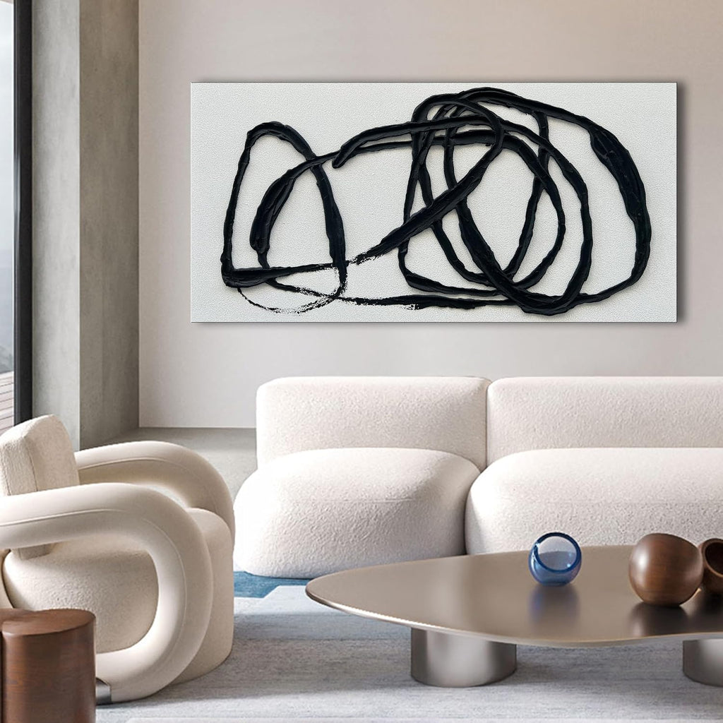 NANKAI Art Hand-Painted 30x60 inch Contemporary Minimalist Art Painting Black and White Texture Abstract Oil Painting Home Wall Decorative Art