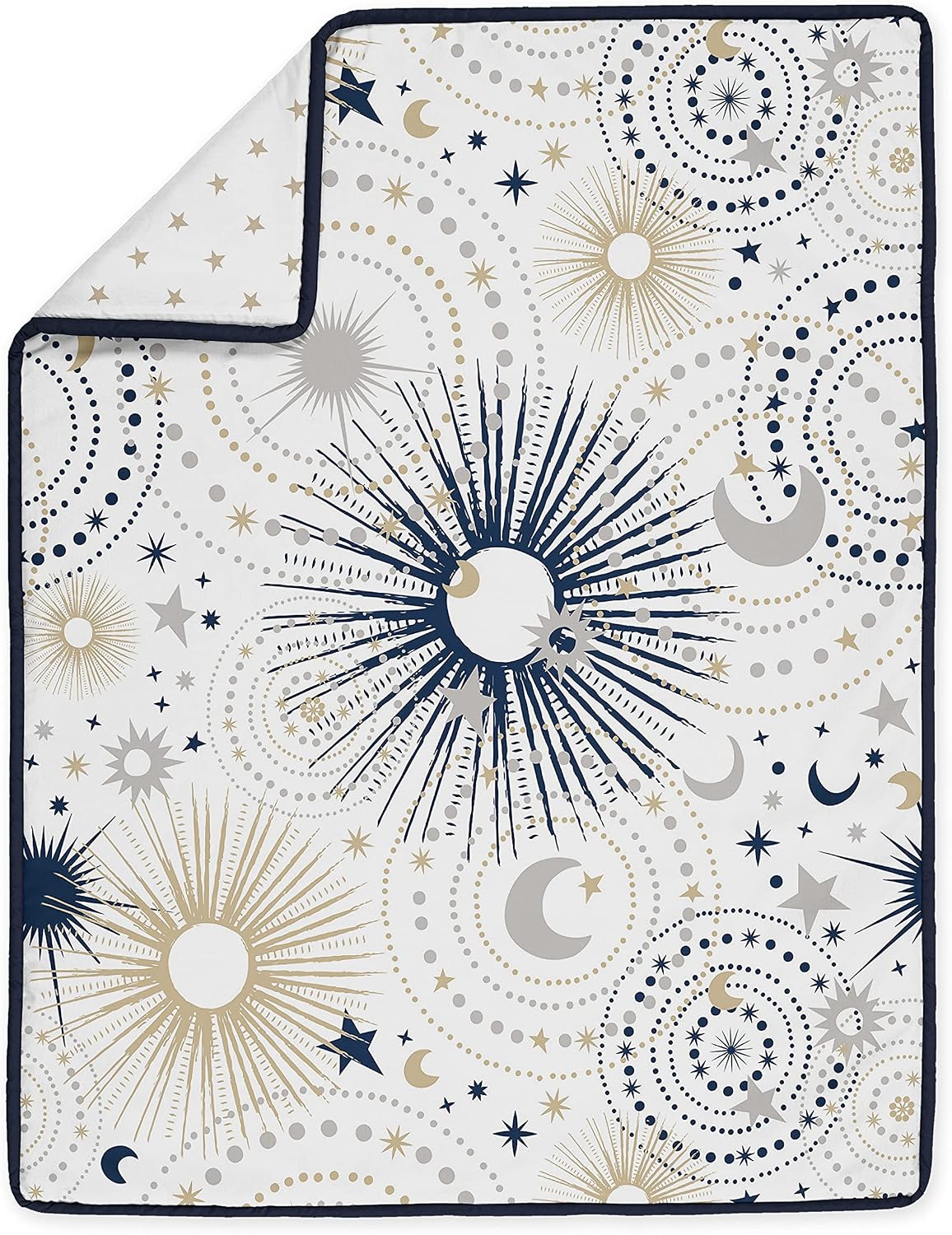 Sweet Jojo Designs Navy Blue Star Moon Boy Girl Gender Neutral Baby Crib Bedding Set Infant Nursery Room BreathableBaby Breathable Mesh Crib Liner Blanket Fitted Sheet Skirt 6p Celestial Shabby Chic
