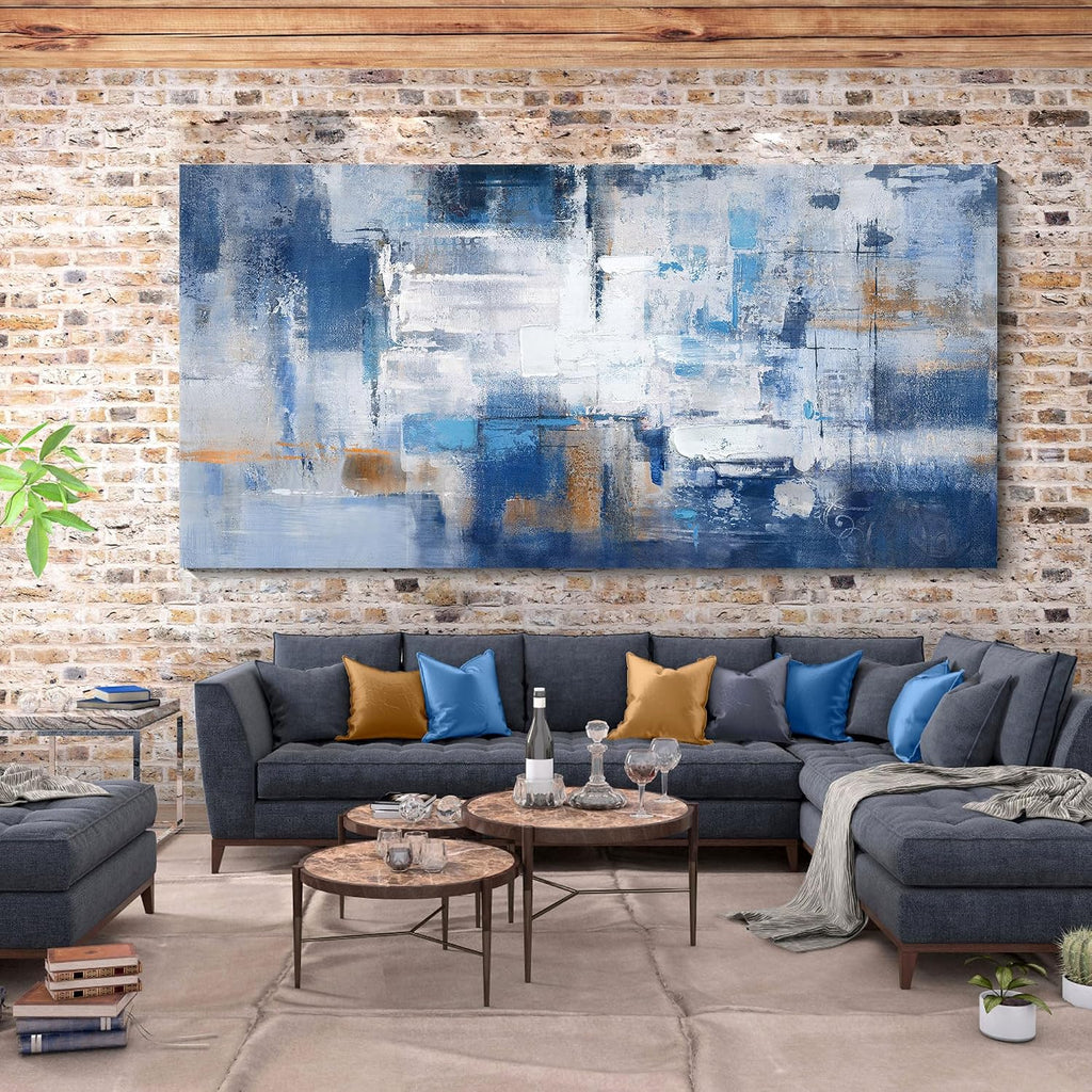 KLAKLA Abstract Canvas Wall Art - Blue and White Picture Artwork for Wall Modern Paintings Wall Decor Living Room Bedroom Office Large Wall Art