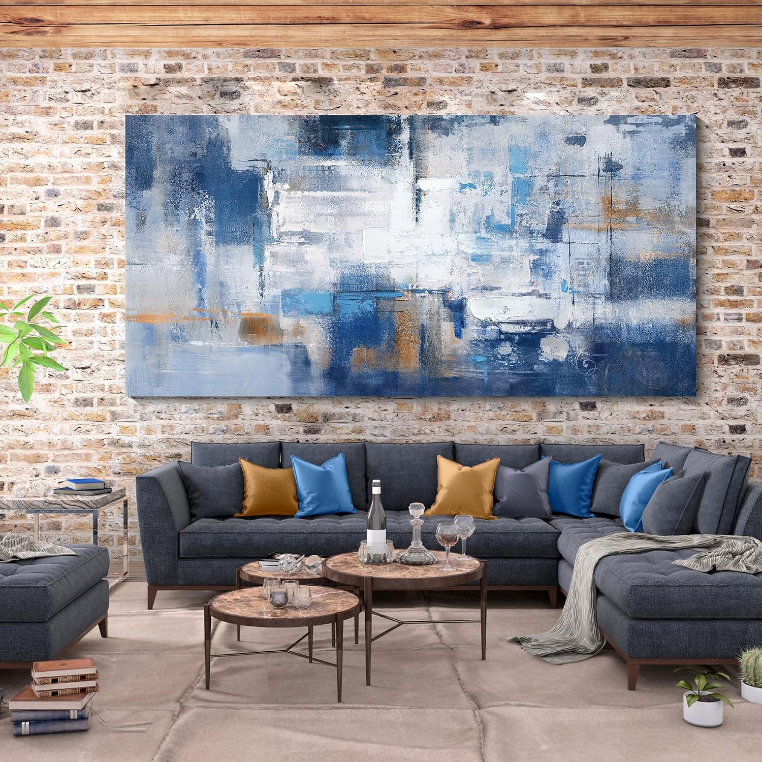 KLAKLA Abstract Canvas Wall Art - Blue and White Picture Artwork for Wall Modern Paintings Wall Decor Living Room Bedroom Office Large Wall Art