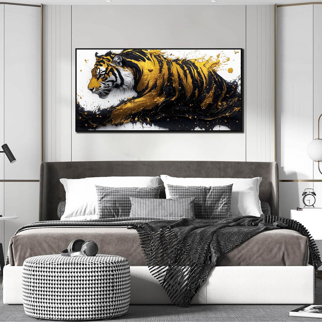 Tiger Painting Wall Art for Living Room - Animal Canvas Wall Art for Office - Black Framed Wall Art for Bedroom Size 24' x 48'