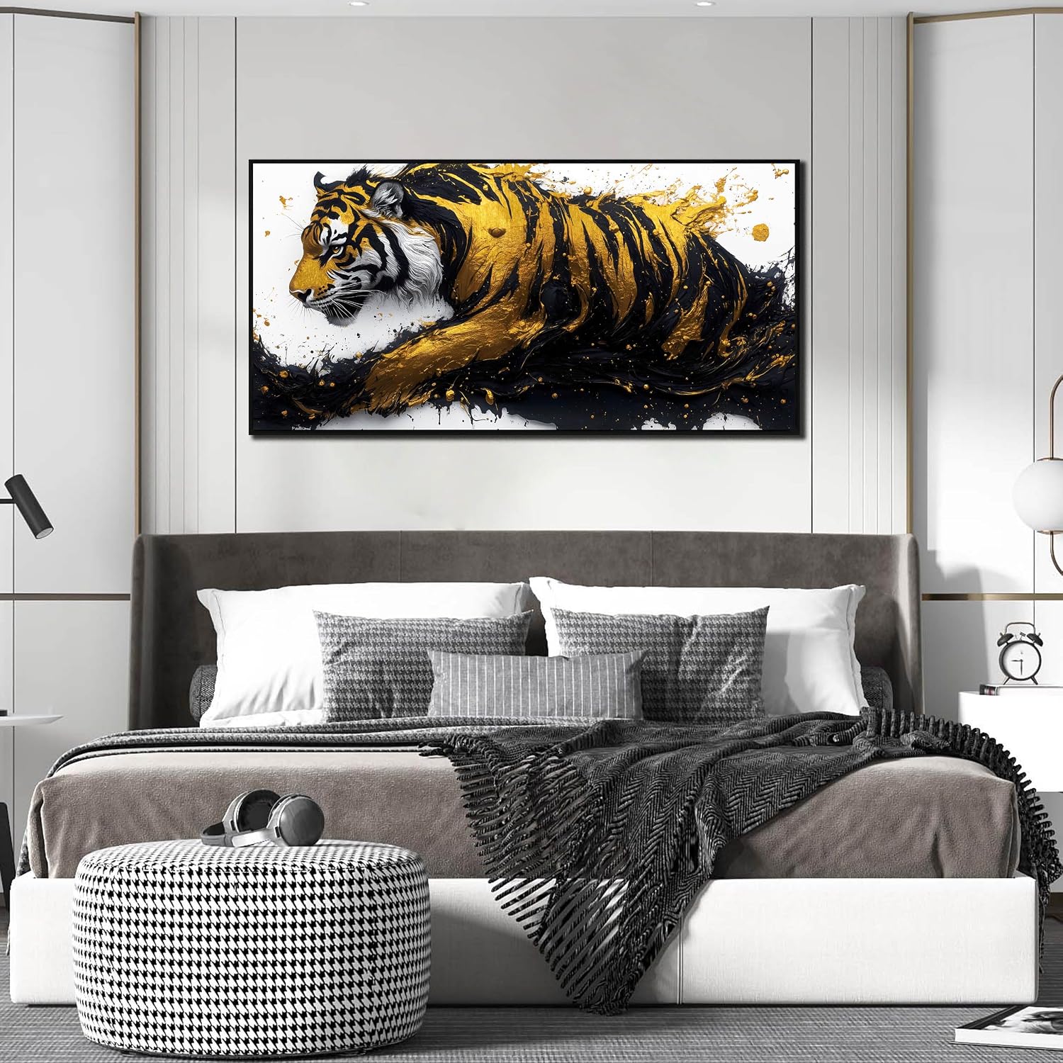 Tiger Painting Wall Art for Living Room - Animal Canvas Wall Art for Office - Black Framed Wall Art for Bedroom Size 24' x 48'