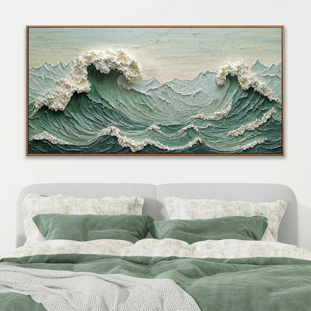 Large Canvas Wall Art Decor Pictures Sea Wave Abstract Wall Decor Print Modern Abstract Green Wall Art Painting Pictures For Living Room Home Kitchen Office Artwork 29 X 58 Inch With Framed