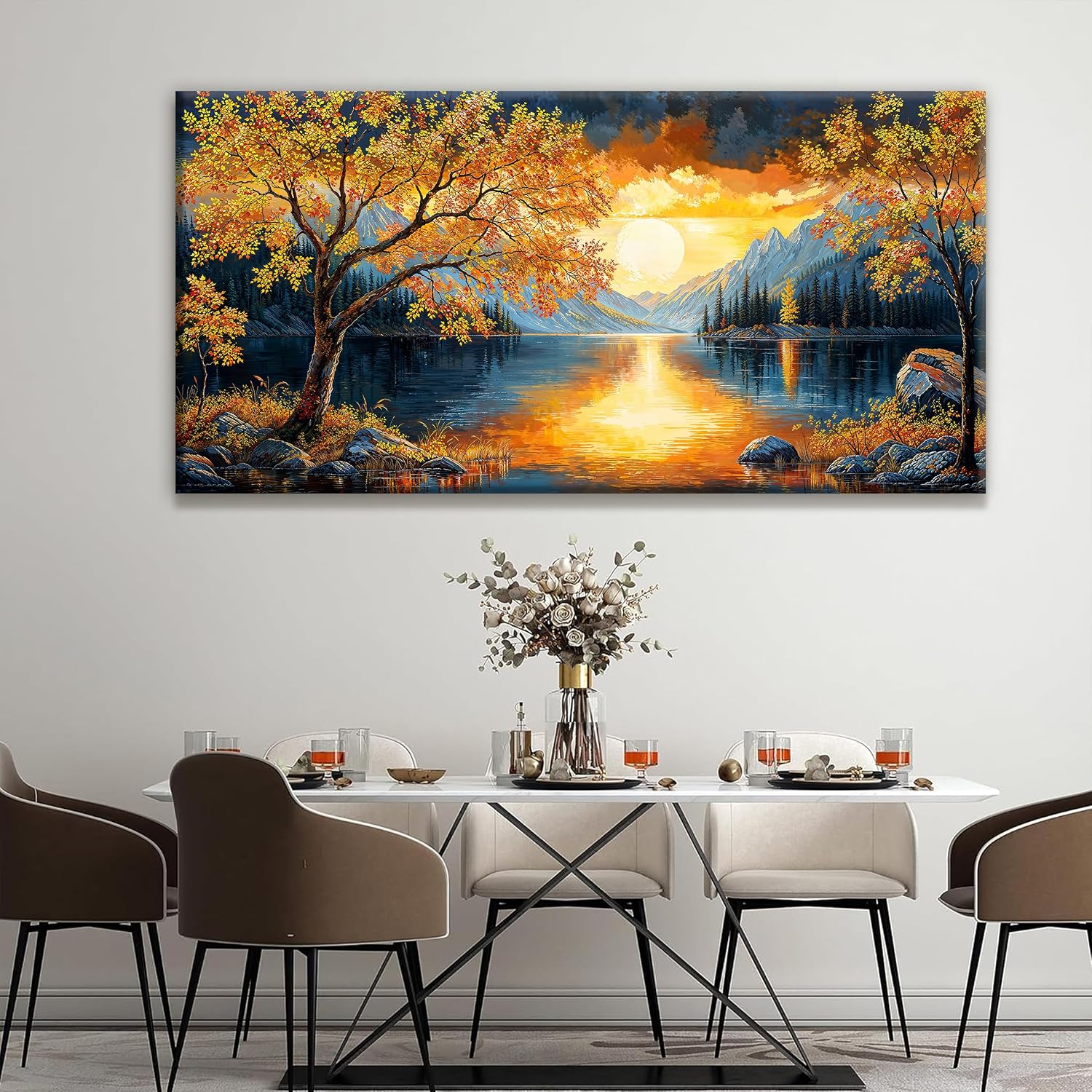 Large Wall Art For Living Room Canvas Art Wall Decor Modern Artwork Gold Tree River Sunrise Landscape Paintings Print Pictures For Bedroom Apartment Office Mural Aesthetic Artwork 29 X 58 In