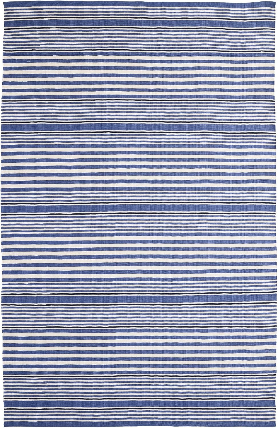 Dash & Albert Rugby Stripe Denim Handwoven Indoor/Outdoor Rug, 2.5 X 18 Feet, Blue Stripe Pattern