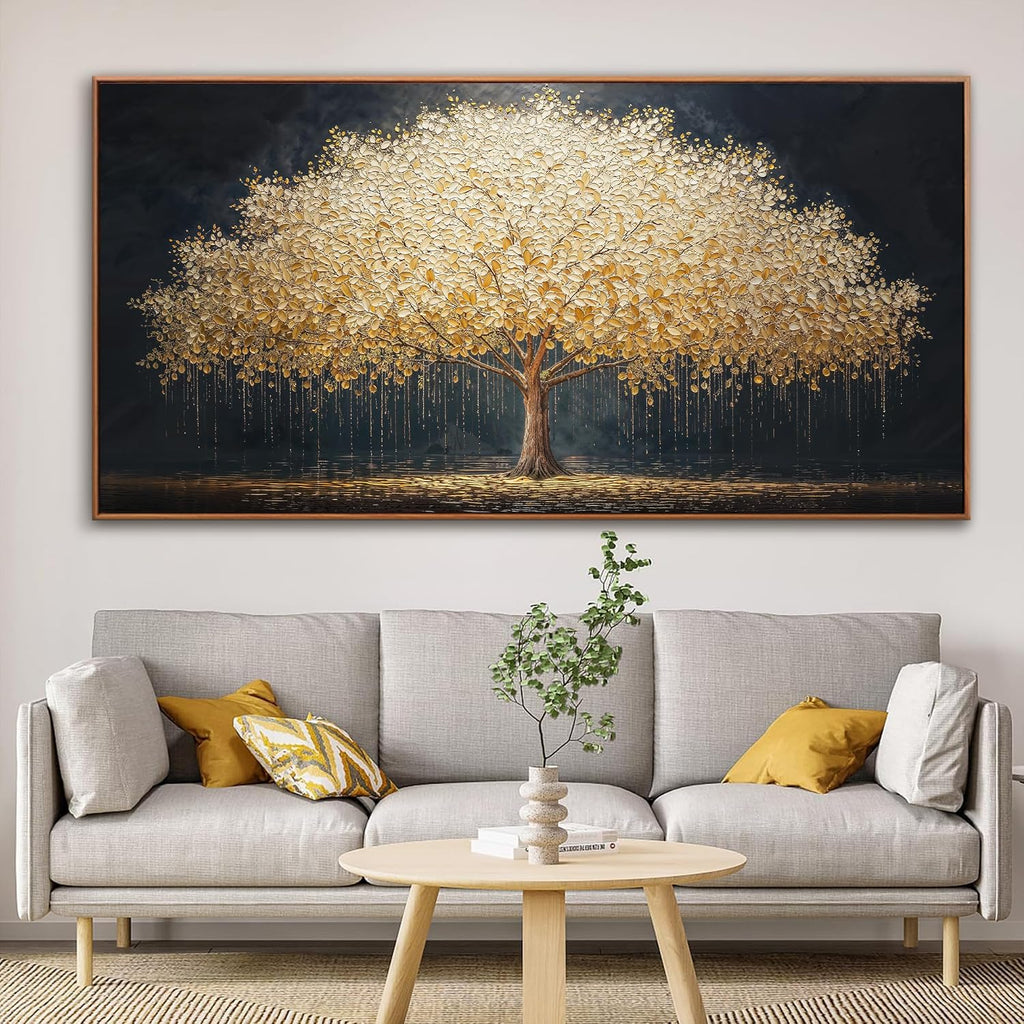 Large Wall Art Gold Tree Of Life Artwork Canvas Art Wall Decor Painting Prints Gold Tree Large Abstract Wall Decor Picture For Living Room Bedroom Home Office Artwork 29' X 58' With Framed