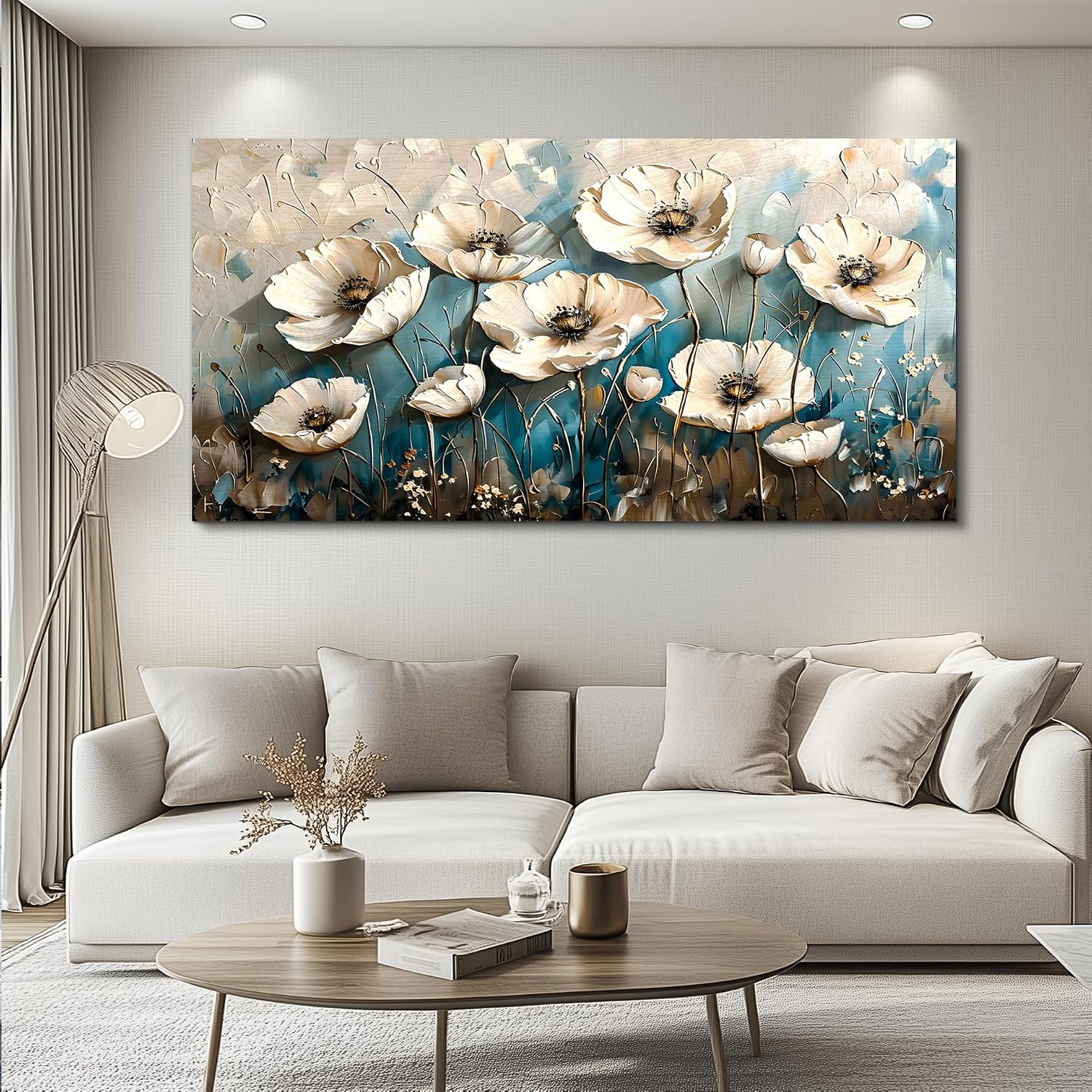KELIYUAN Large Wall Decoration Canvas Painting Wall Art For Living Room Dining Room Mural White Flowers Picture Artwork Print For Kitchen Room Bedroom Bathroom Home Decoration Aesthetics 30x60 In