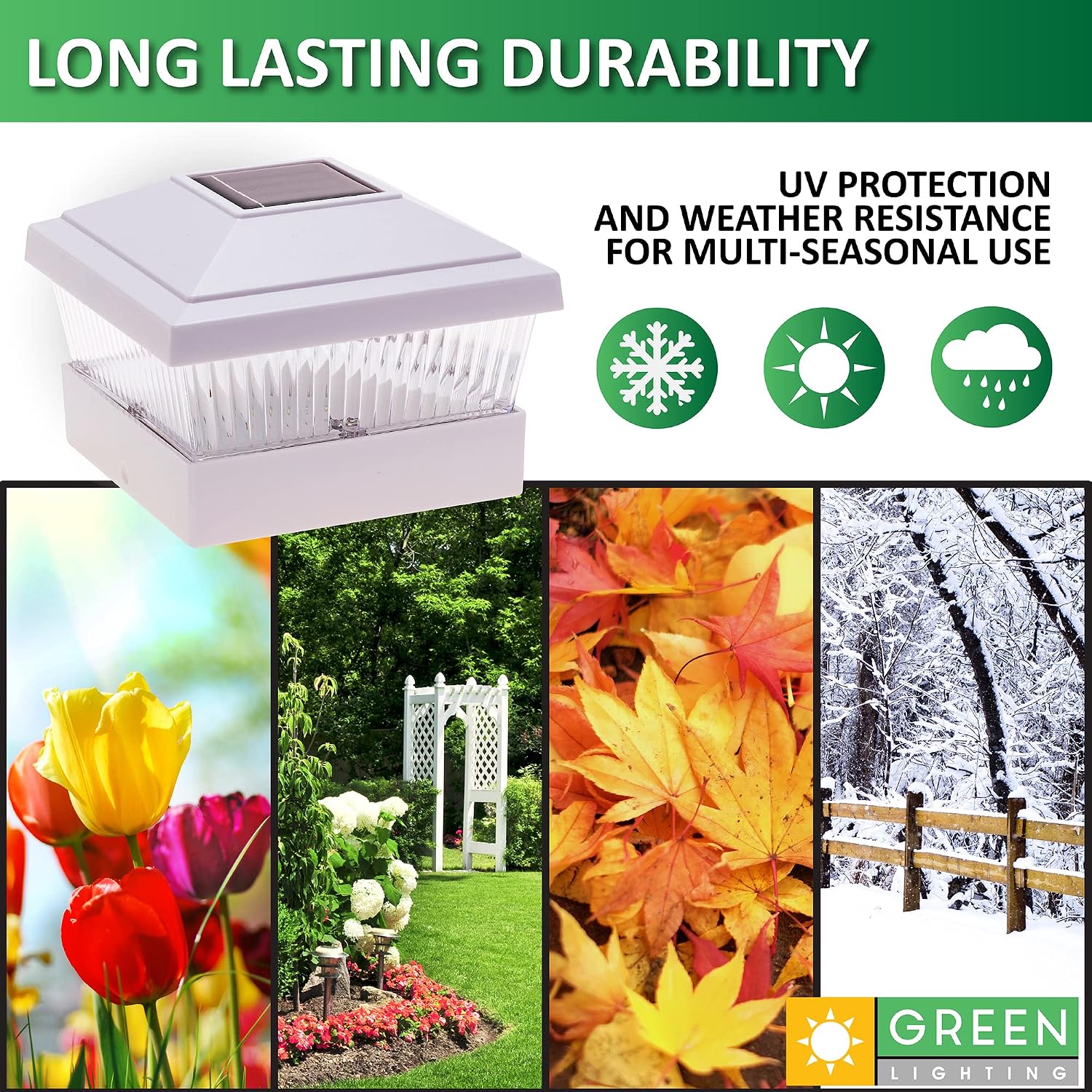 GreenLighting 12 Pack Classic #1 Solar Power Outdoor Garden Pathway Deck Dock Patio Fence Post Light for 5x5 PVC Posts (White)