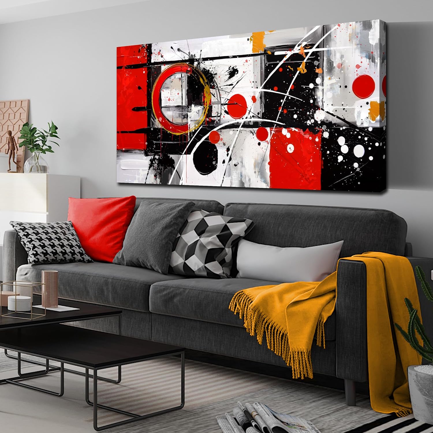 Alsingbago Large Abstract Canvas Wall Art for Living Room Bedroom Home Office Red Grey Black Abstract Canvas Prints Modern Wall Decor Ready to Hang Size 30x60