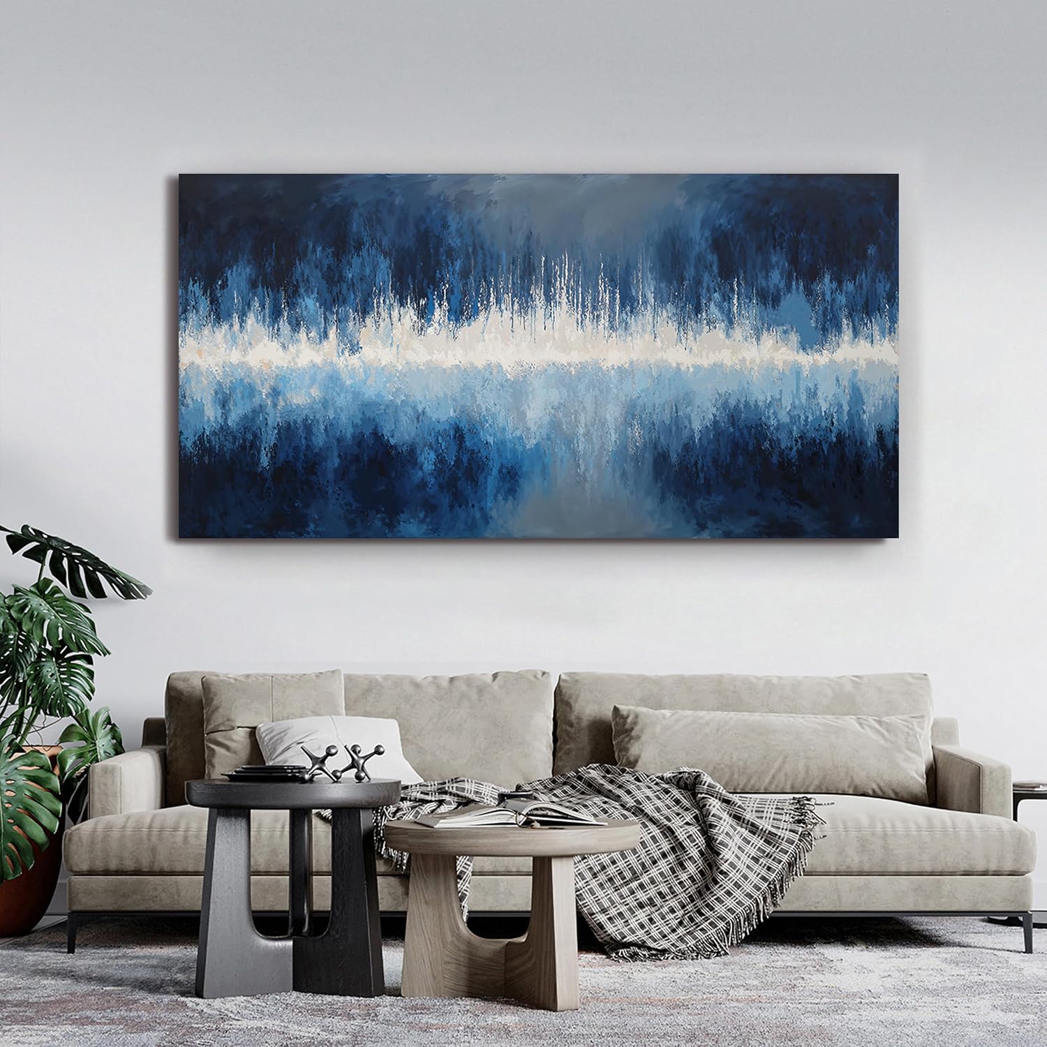 YISXINOAG Canvas Wall Decor Modern Large Abstract Wall Art for Living Room Modern Home Decorations Deep Blue Design Abstract Canvas Art Wall Decor Prints on Bedroom Ready to Hang Size 29'X58'