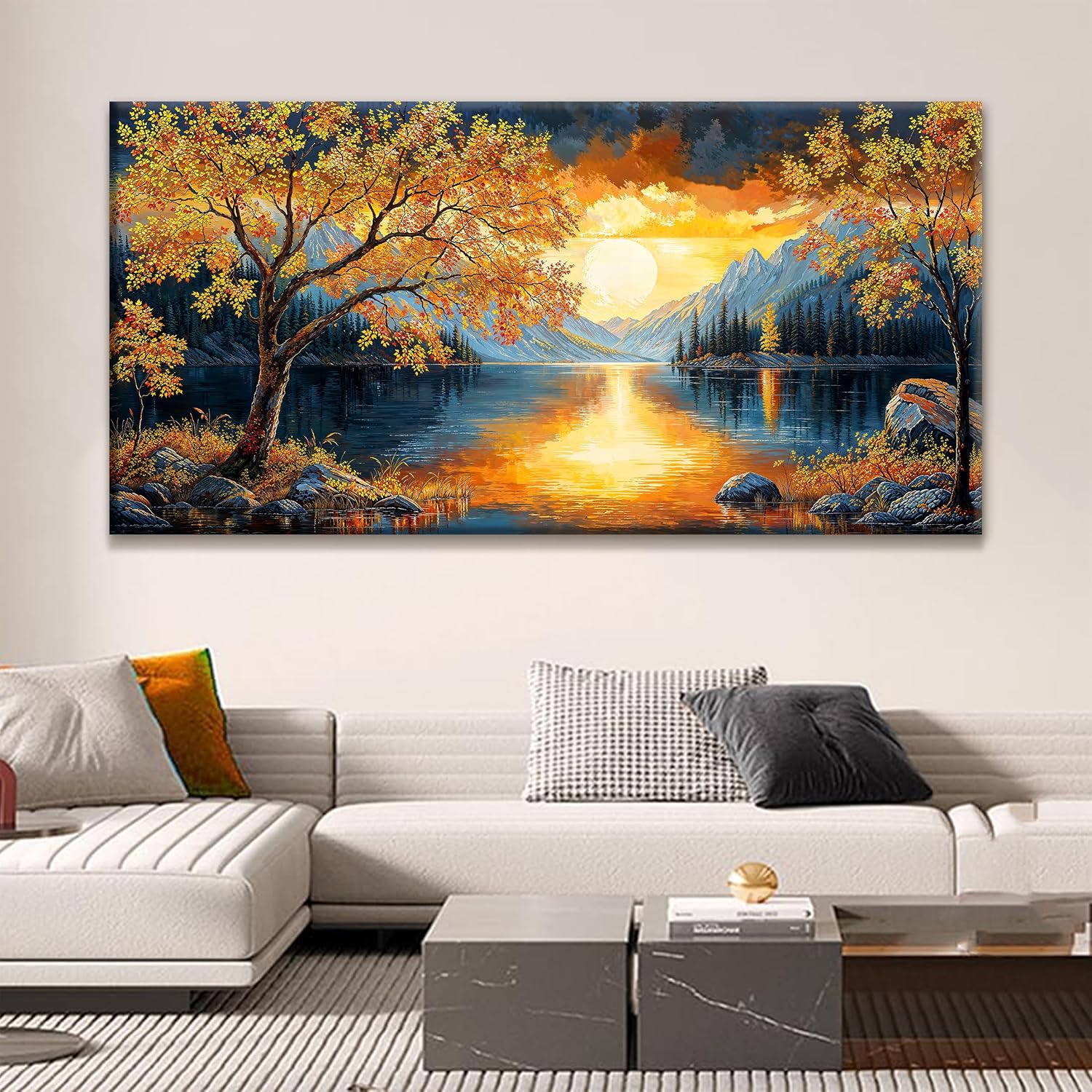 Large Wall Art For Living Room Canvas Art Wall Decor Modern Artwork Gold Tree River Sunrise Landscape Paintings Print Pictures For Bedroom Apartment Office Mural Aesthetic Artwork 29 X 58 In
