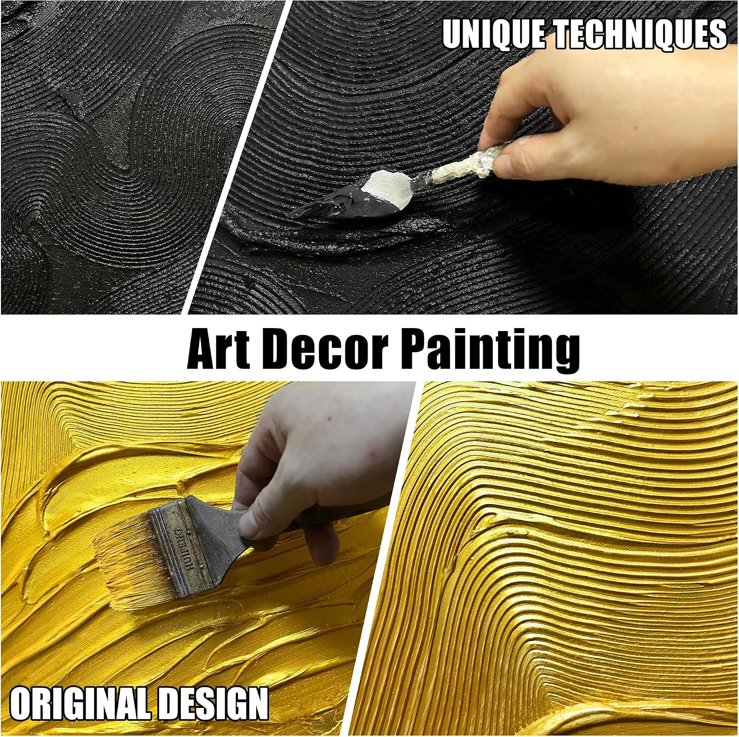 Modern Wall Decor for Office Black and Gold Hand Painted Wall Art for Living Room Huge Canvas Wall Art for Hotel Size 40 x 80 Inch