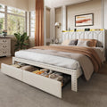WLIVE Full Size Upholstered Bed Frame with 2 Drawers, Storage Headboard Platform Bed with Charging Station and LED Light, Sturdy Metal & Wooden Slats Support, No Box Spring Needed, Beige
