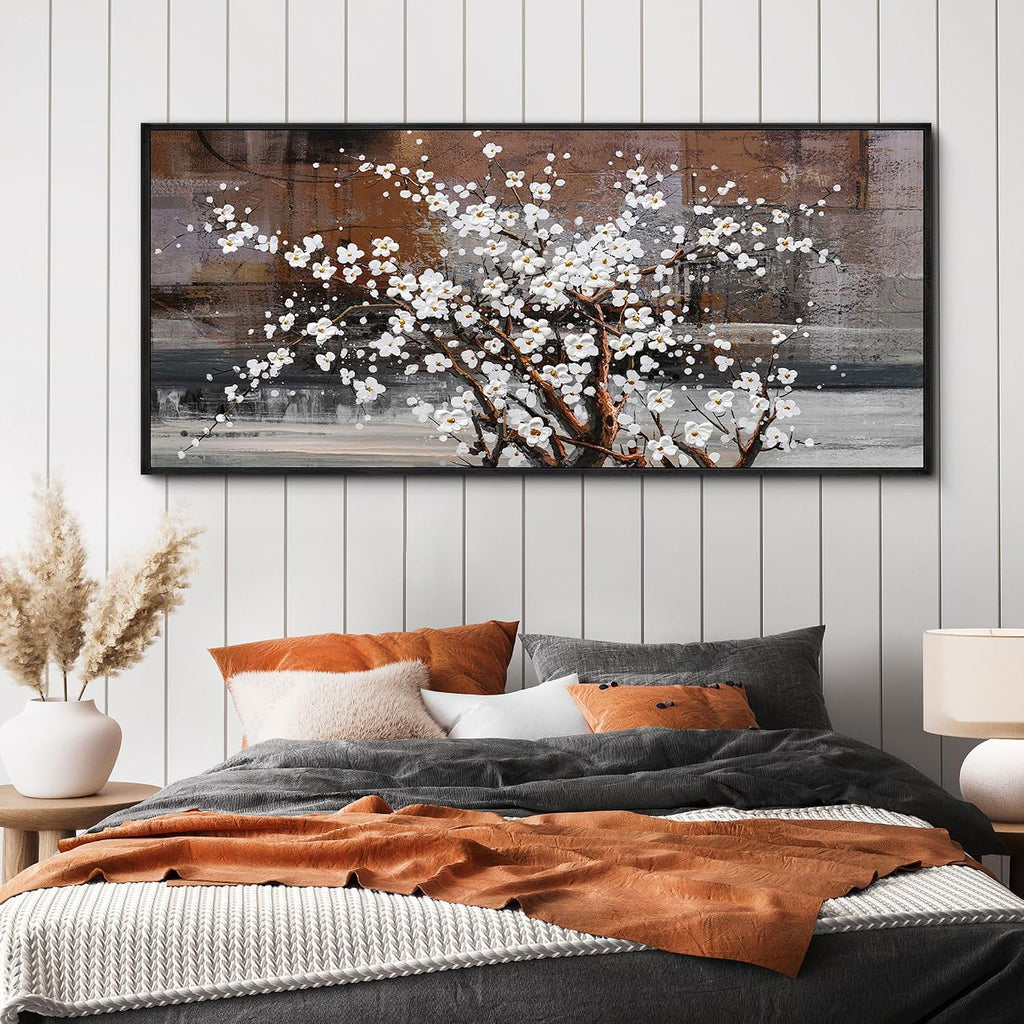 KLAKLA Wall Art for Living Room - Black Framed Wall Decor Large Size Natural Botanical Plum Wooden Framed Abstract Brown Picture Artwork for Bedroom Office