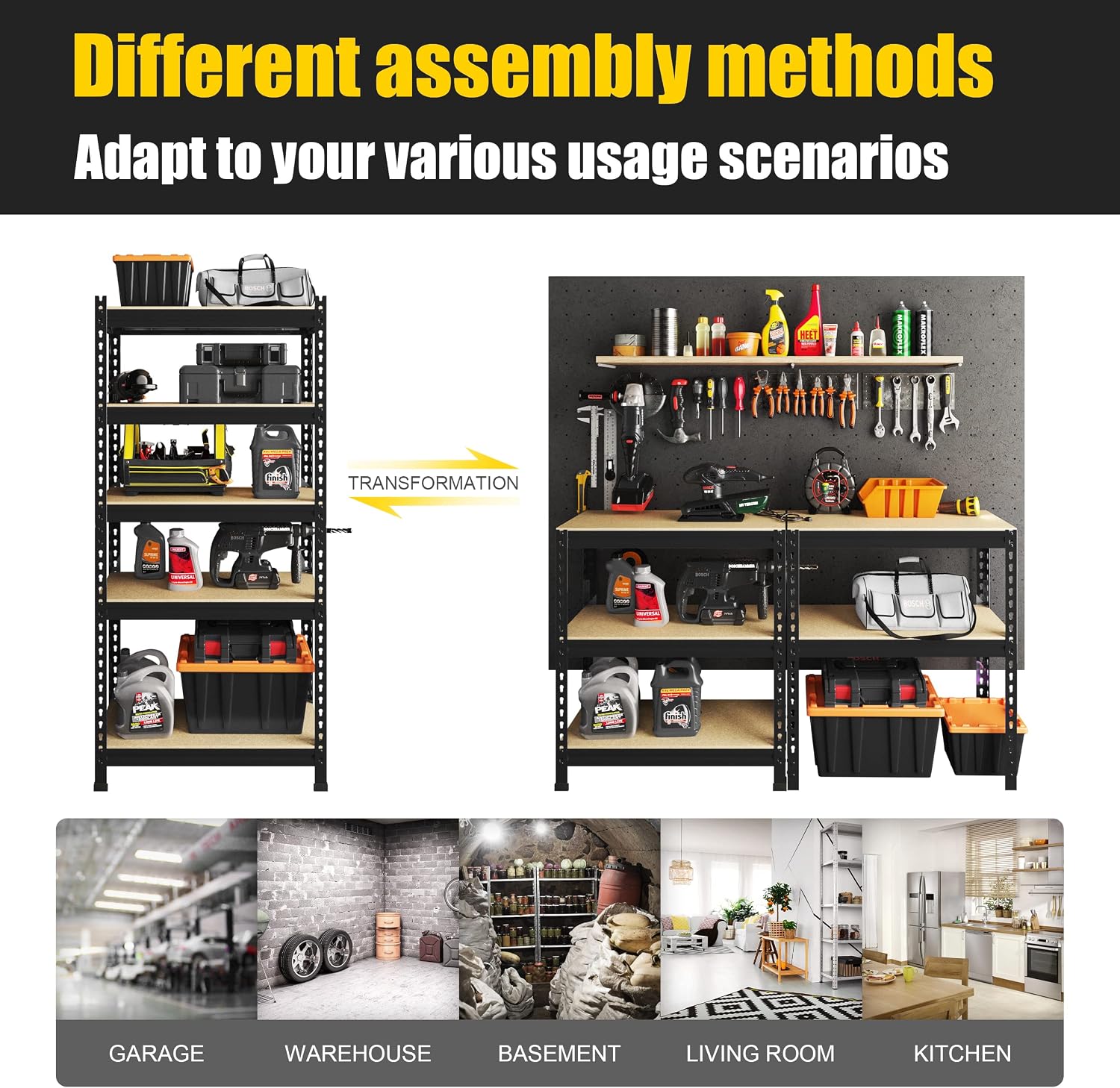 PrimeZone 32'W x 16'D x 63' H Storage Shelves - 2 Pack 5 Tier Adjustable Garage Storage Shelving, Heavy Duty Metal Storage Organizer Utility Rack Shelf Unit for Warehouse Pantry Closet Kitchen, Black