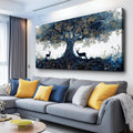 XIGUANGART Blue Tree of Life Wall Art, Large Pictures Wall Art for Living Room, Deer Oversized Wall Decor Elk Animal Canvas Print Painting Modern Extra Large Framed Artwork for Bedroom Office 60'x30'