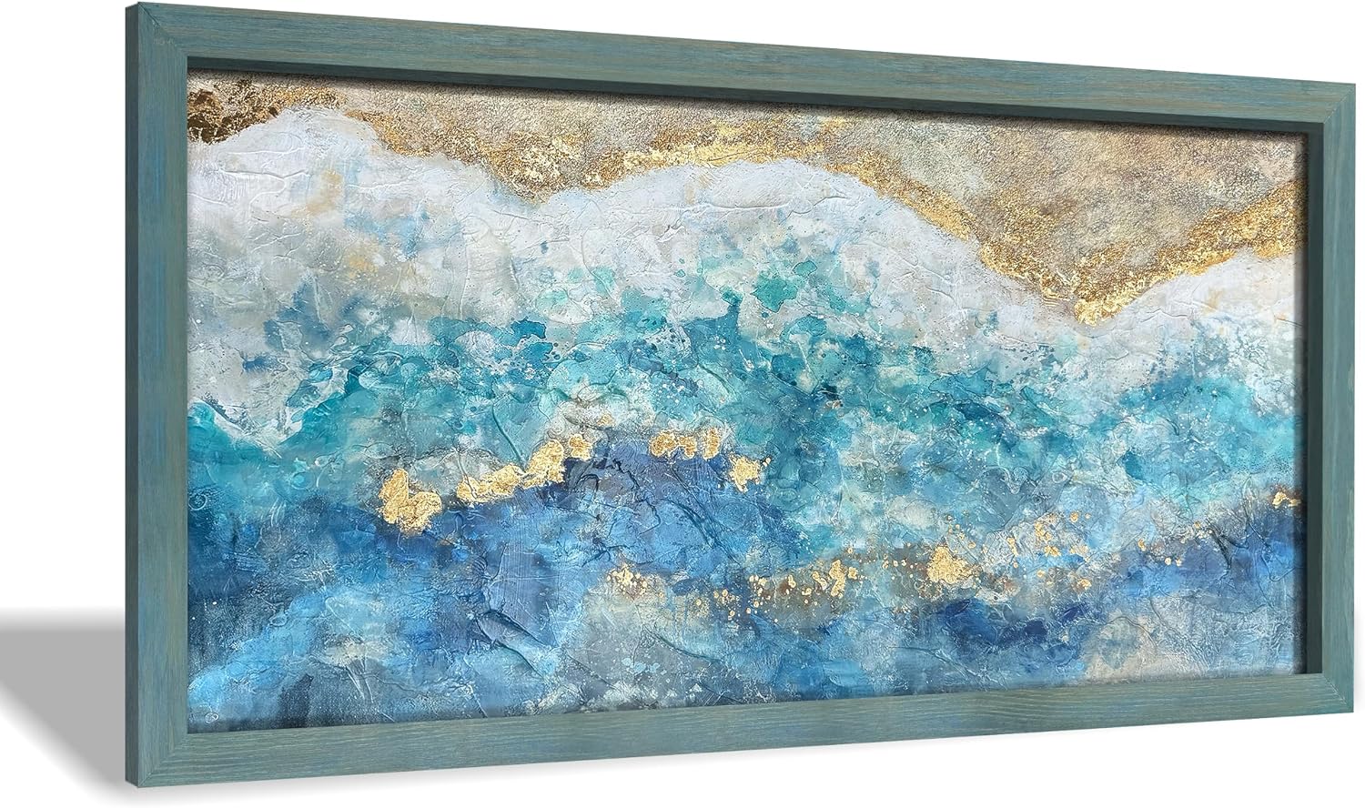 UTOP-art Turquoise Blue Wall Decor Artwork - Abstract Ocean Painting for Living Room Office Gift 60'x30'