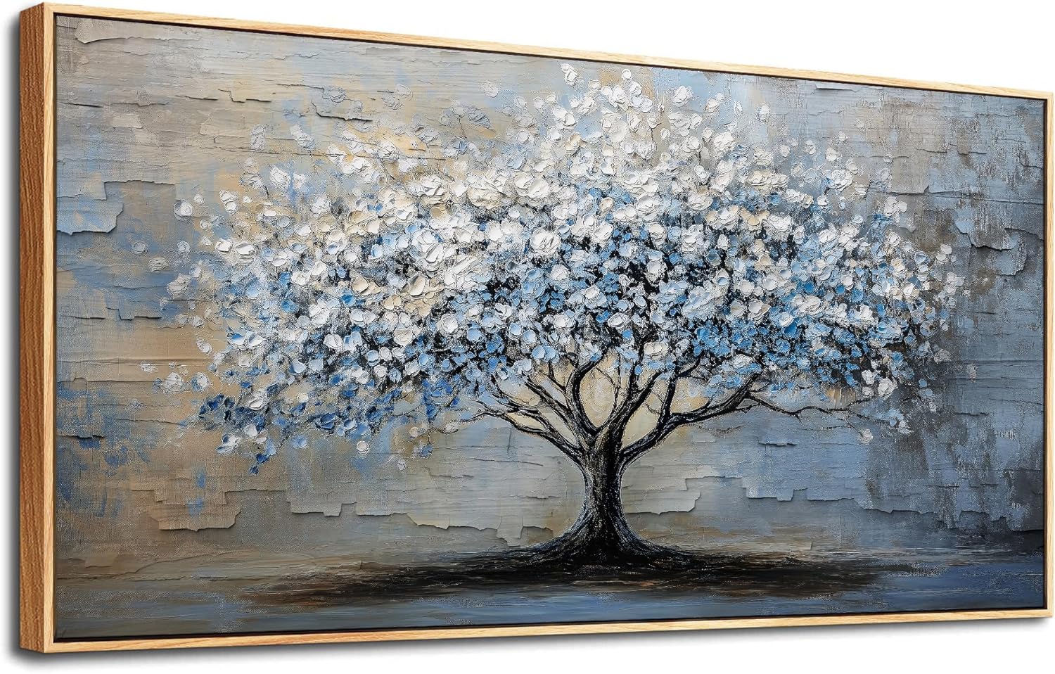 ERQINHUA Wood Framed Abstract Wall Art Office Large Wall Decor Art For Living Room Wall Pictures Blue Grey TreePainting Framed Canvas Artwork Bedroom Dining room Home Decoration Aesthetics 24'X48'