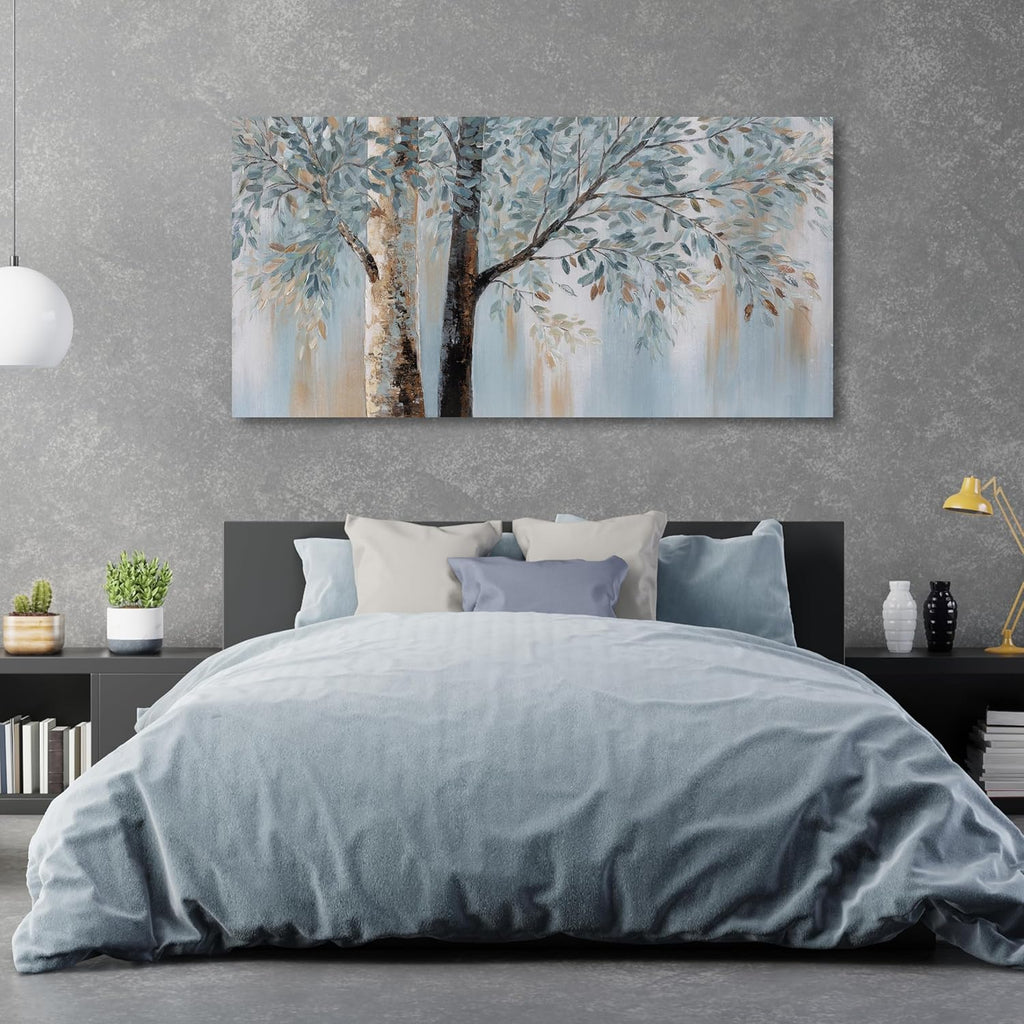 Tree Wall Art Bule Tree Painting Abstract Canvas Art Nature Artwork Framed for Living Room Bedroom Dinning Room Home Office Wall Decor 29'x58'