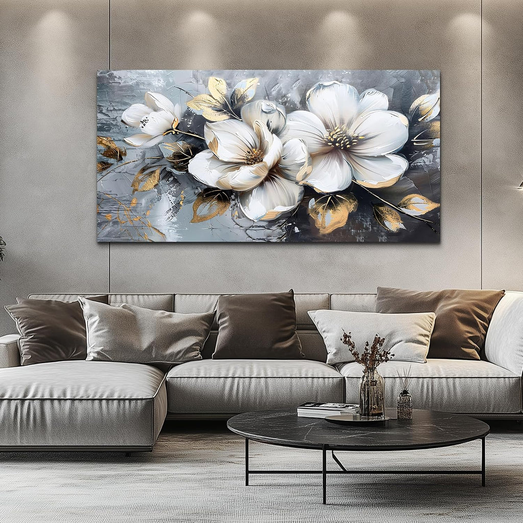 KELIYUAN Large Canvas Wall Decor Living Room For Wall Art For Bedroom Office Decorations Abstract White Flowers Wall Paintings Pictures Artwork Modern Framed Posters Home Decor Aesthetic 30'x60'