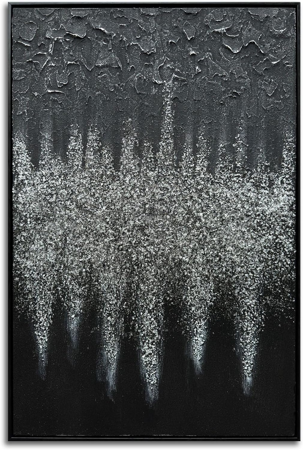 Framed Black Abstract Modern Oil Paintings, Glass Crystal Textured Wall Art, Vertical Contemporary Art, Glittery Crystal Artwork