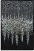 Framed Black Abstract Modern Oil Paintings, Glass Crystal Textured Wall Art, Vertical Contemporary Art, Glittery Crystal Artwork