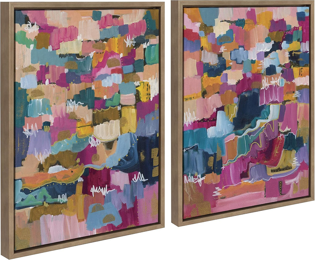 Kate and Laurel Sylvie Applause Framed Canvas Wall Art Set by Leah Nadeau, Set of 2, 18x24 Gold, Decorative Colorful Abstract Art Print for Wall
