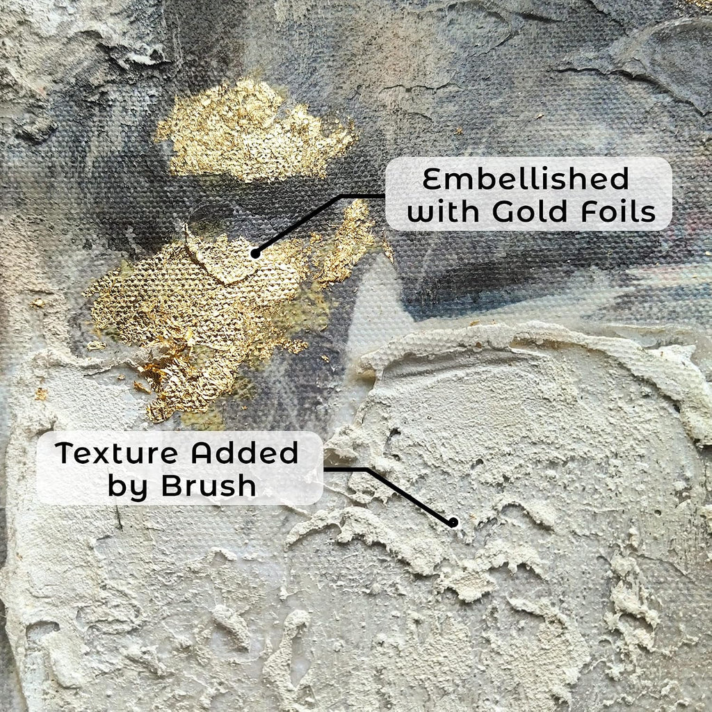 Framed Modern Art Wall Grey: Abstract Canvas Painting Heavy Texture Picture Gold Foils Artwork for Home Decor(30x60)