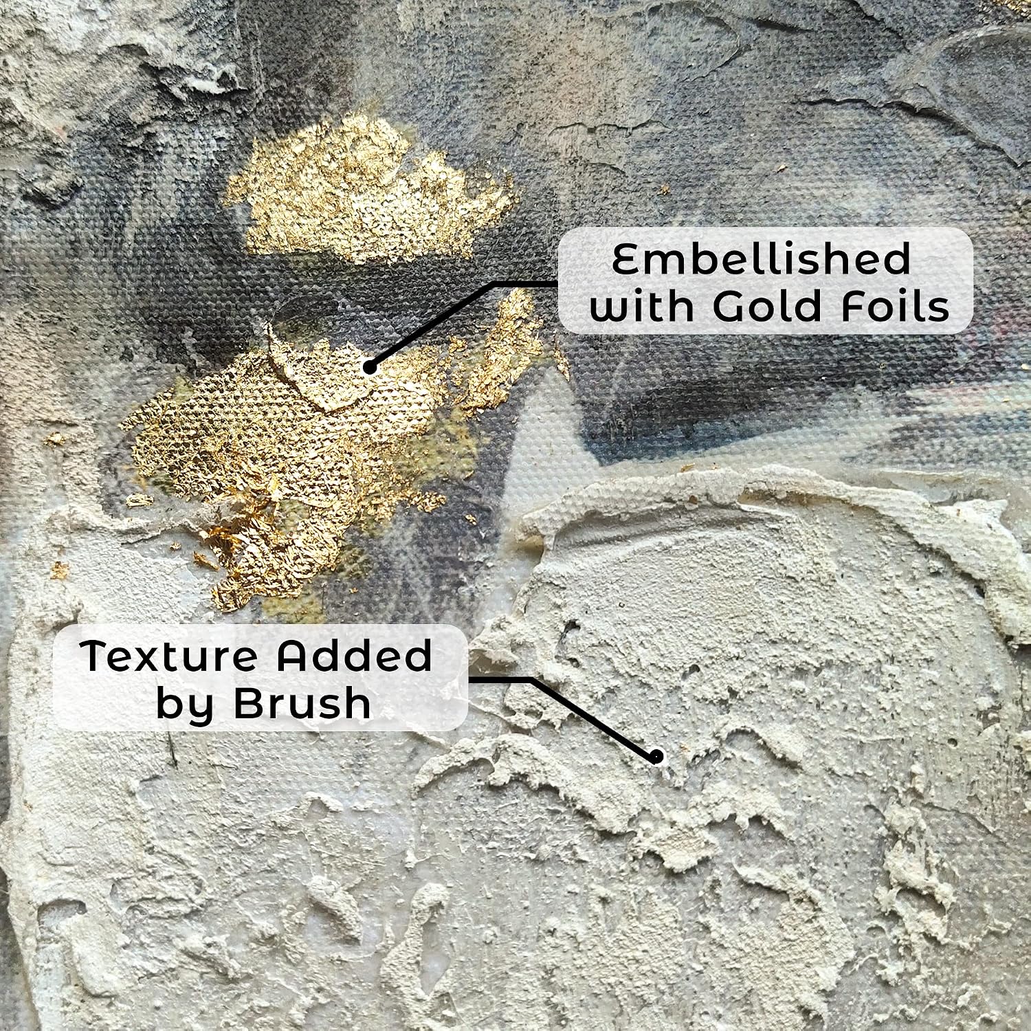 Framed Modern Art Wall Grey: Abstract Canvas Painting Heavy Texture Picture Gold Foils Artwork for Home Decor(30x60)