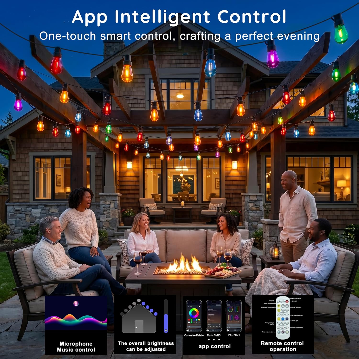 AHRLHR 300FT RGB+IC Outdoor String Lights,Outside Light Dimmable Shatterproof LED Bulbs,Balcony, Outdoor Living， IP67 Waterproof Chasing Effect Lighting DreamColor Patio Strip Lights for Backyard