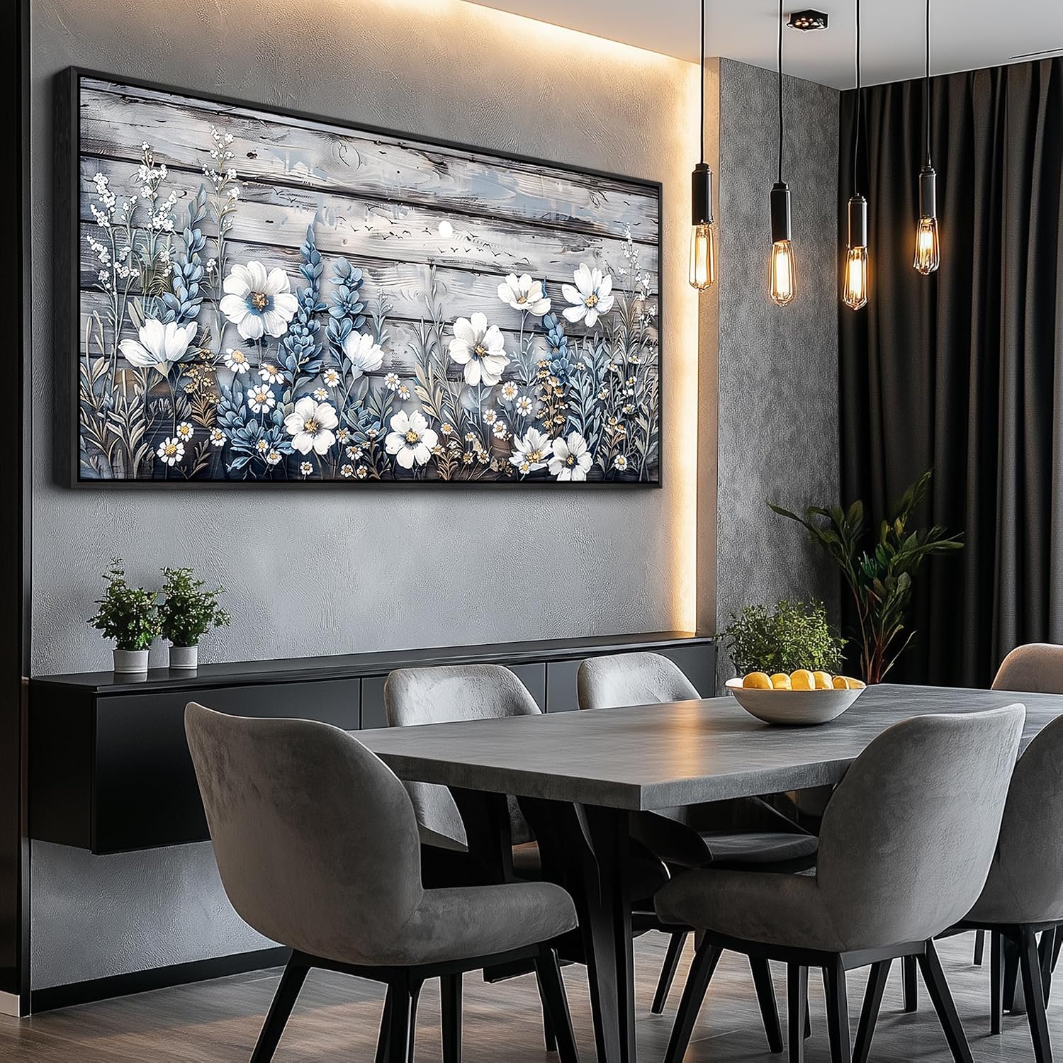 XIGUANGART Large Black Framed Wall Art for Living Room Floral Canvas Prints Printing Bedroom Artwork for Walls Rustic Nature Abstract Pictures for Kitchen Bathroom Office Modern Home Decor Mural 30x60