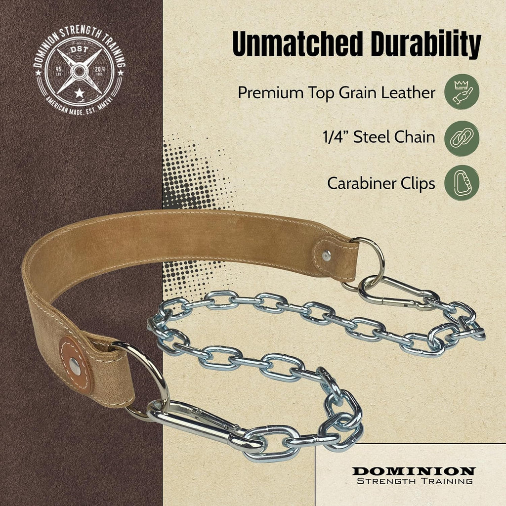 Heavy-Duty Leather Dip Belt with Steel Chain - Ultimate Accessory for Weighted Pullups, Dips, and Progressive Overload
