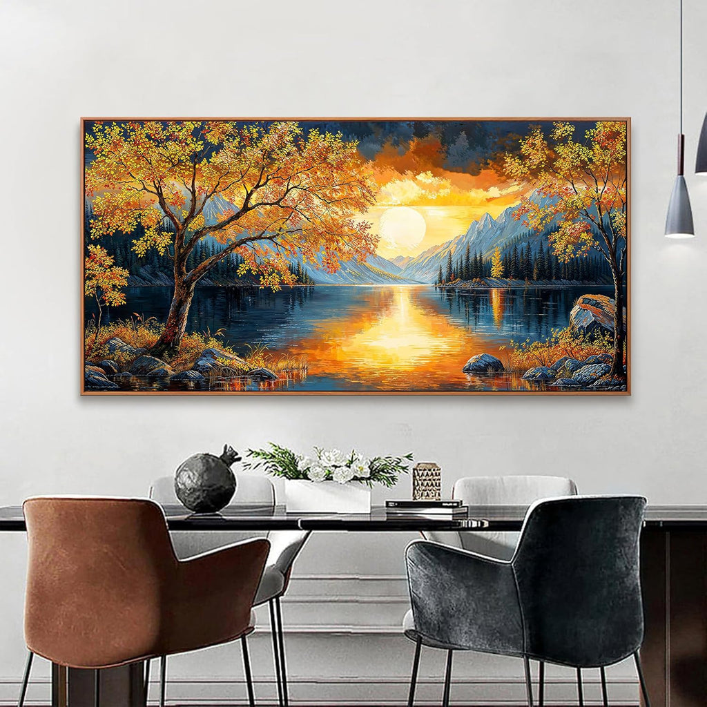 Large Wall Art For Living Room Canvas Art Wall Decor Modern Artwork Gold Tree River Sunrise Landscape Paintings Print Pictures For Bedroom Apartment Office Mural Aesthetic Artwork 29 X 58 In With Framed